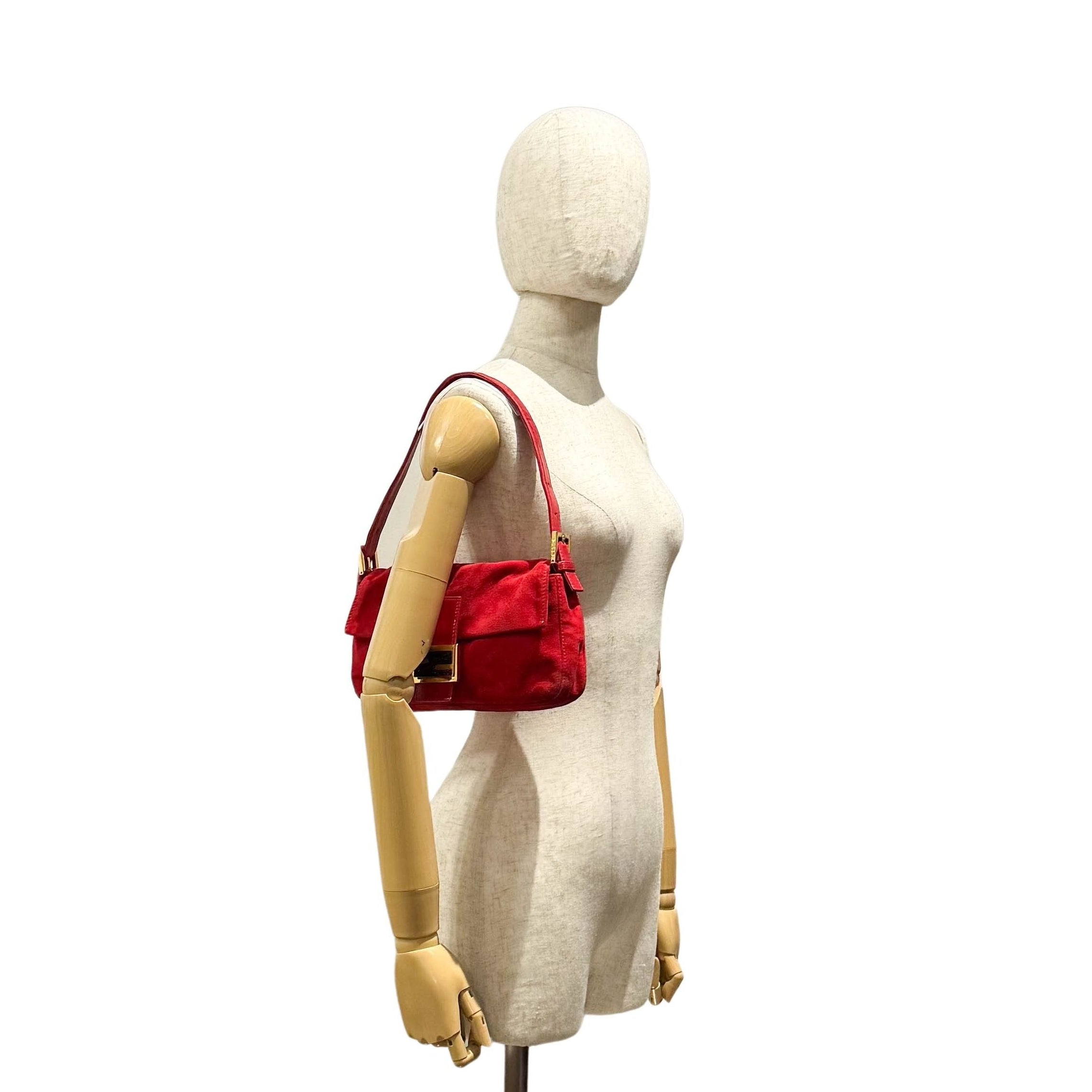 Baguette Red Suede Shoulder Bag