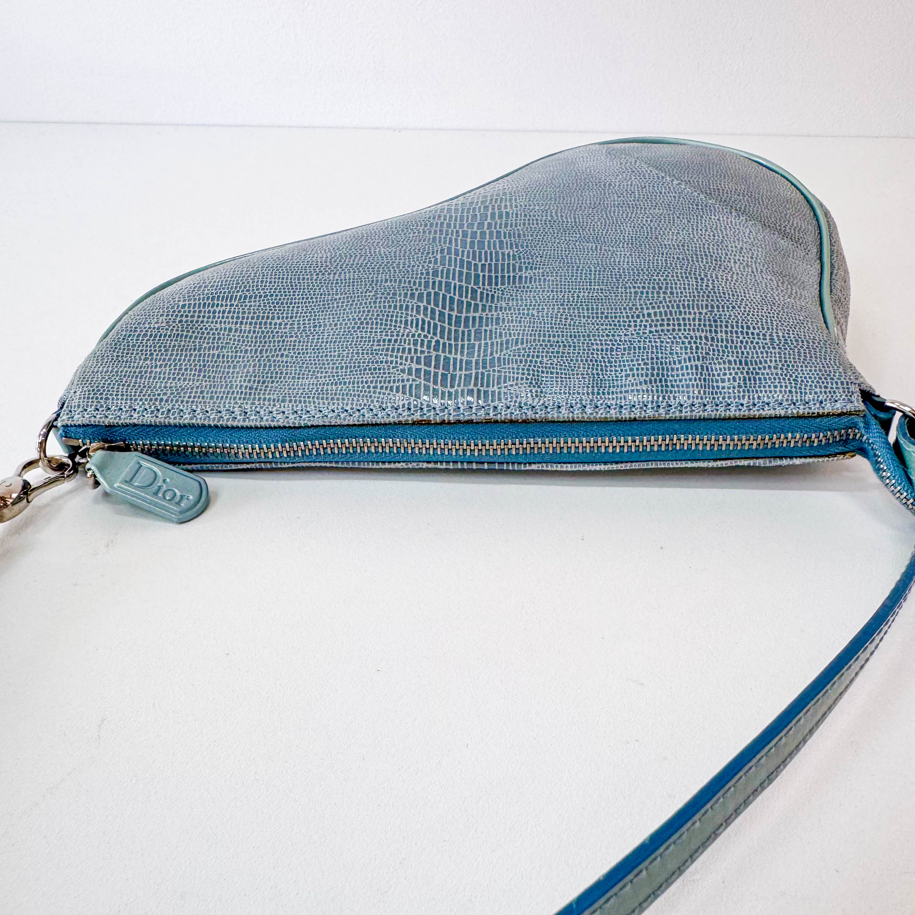 Saddle Mini Light Blue Lizard Leather Shoulder Bag
