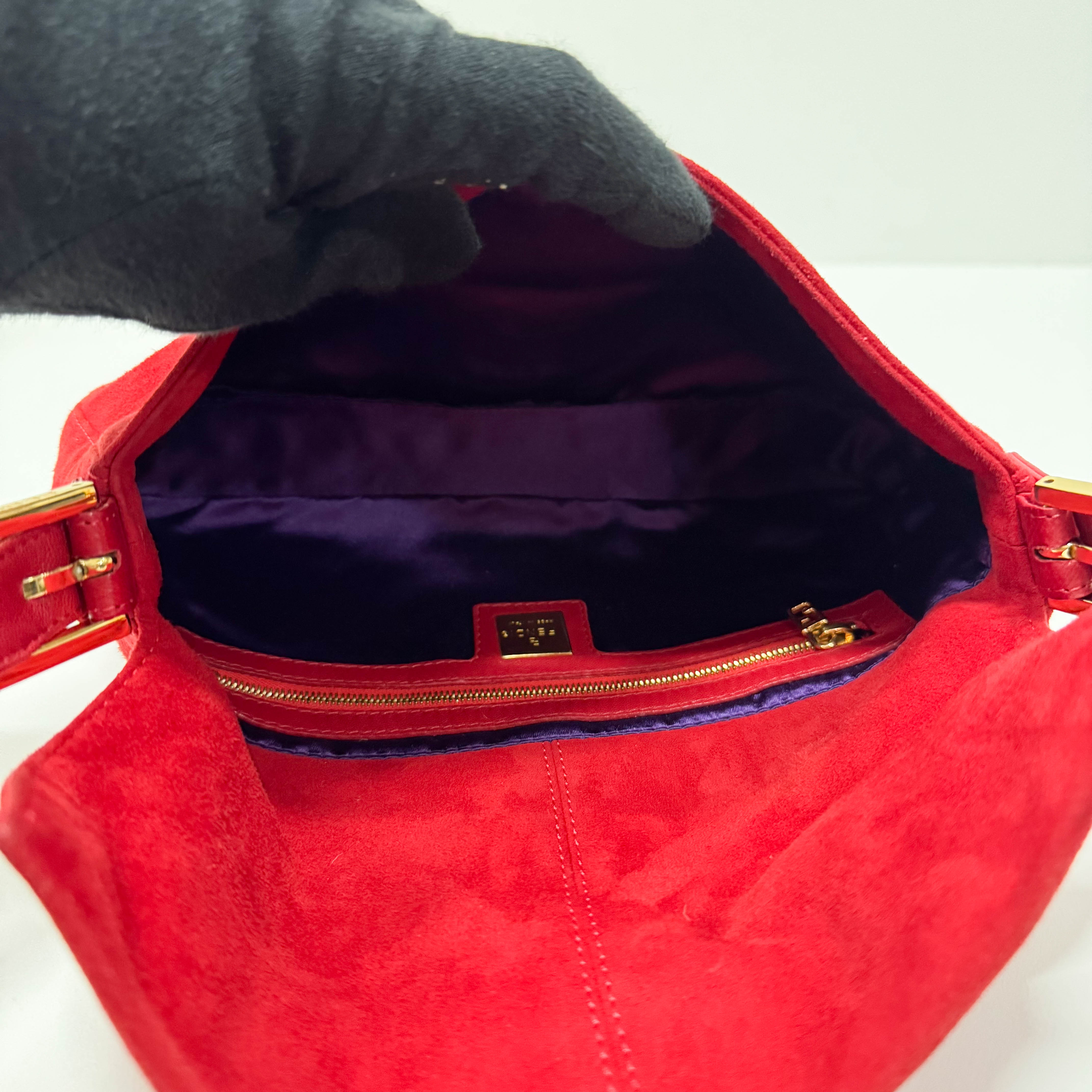 Baguette Red Suede Shoulder Bag
