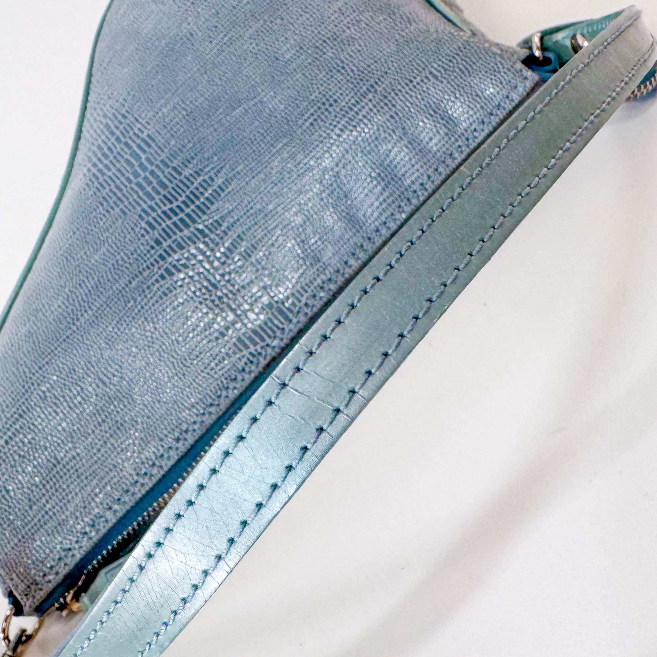 Saddle Mini Light Blue Lizard Leather Shoulder Bag