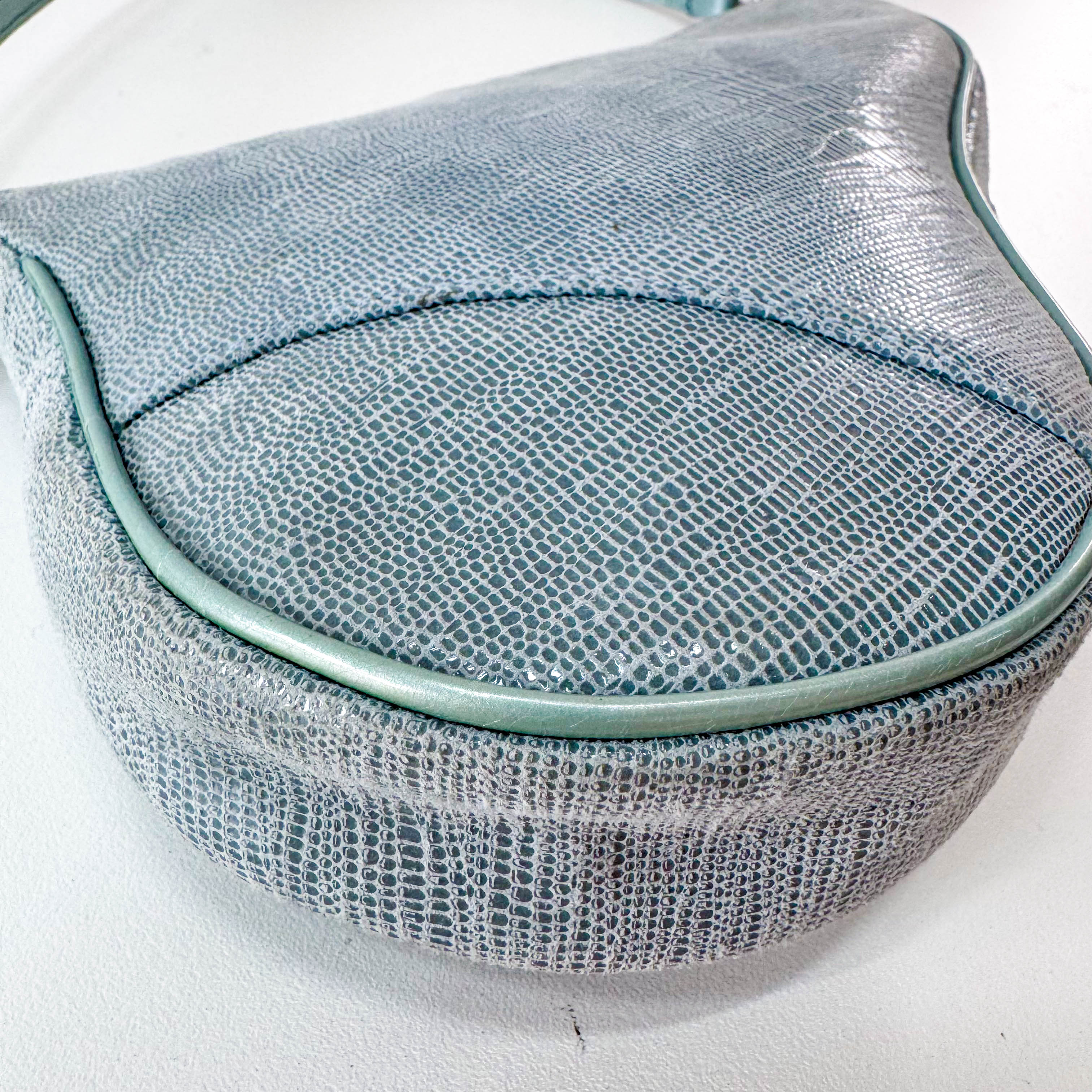 Saddle Mini Light Blue Lizard Leather Shoulder Bag