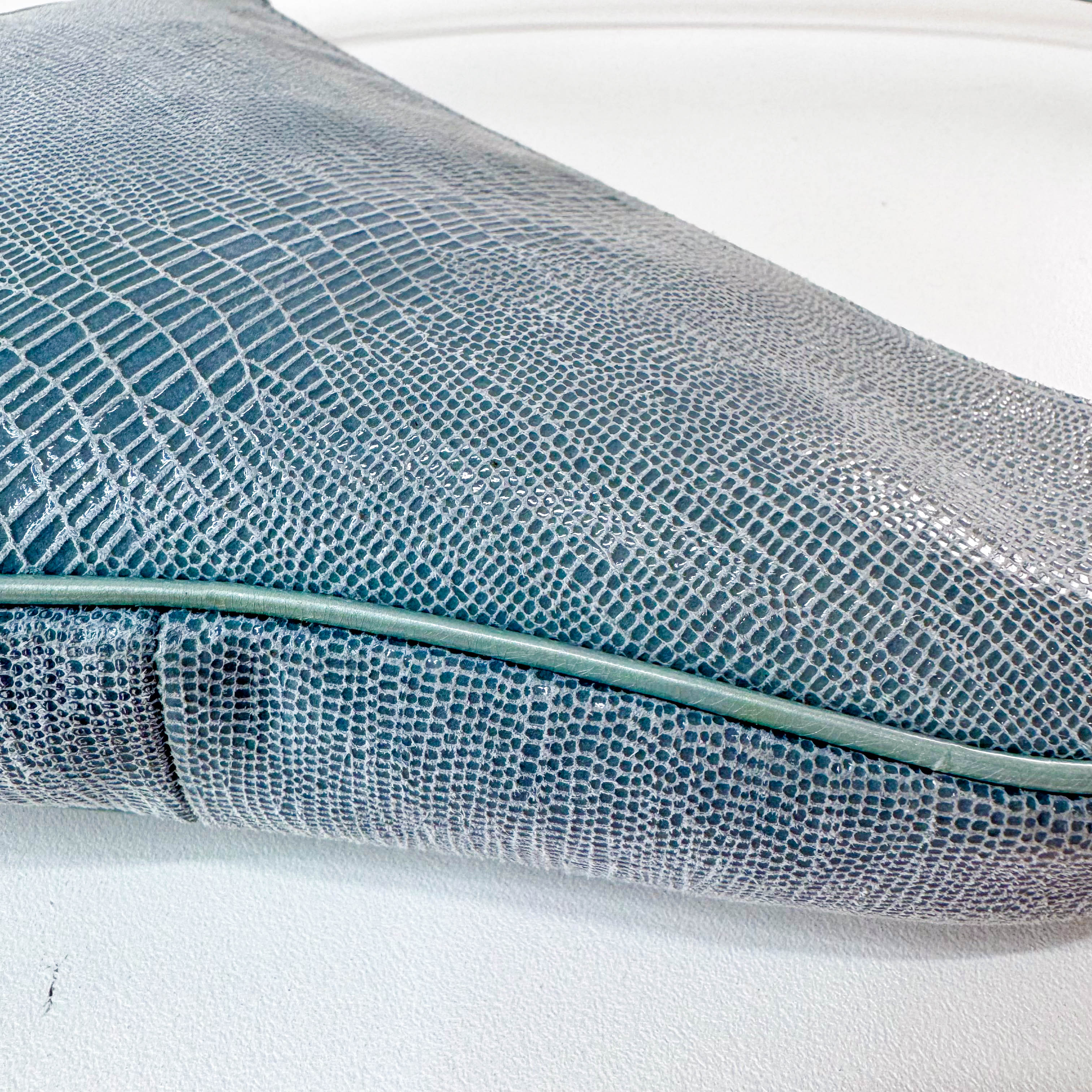 Saddle Mini Light Blue Lizard Leather Shoulder Bag