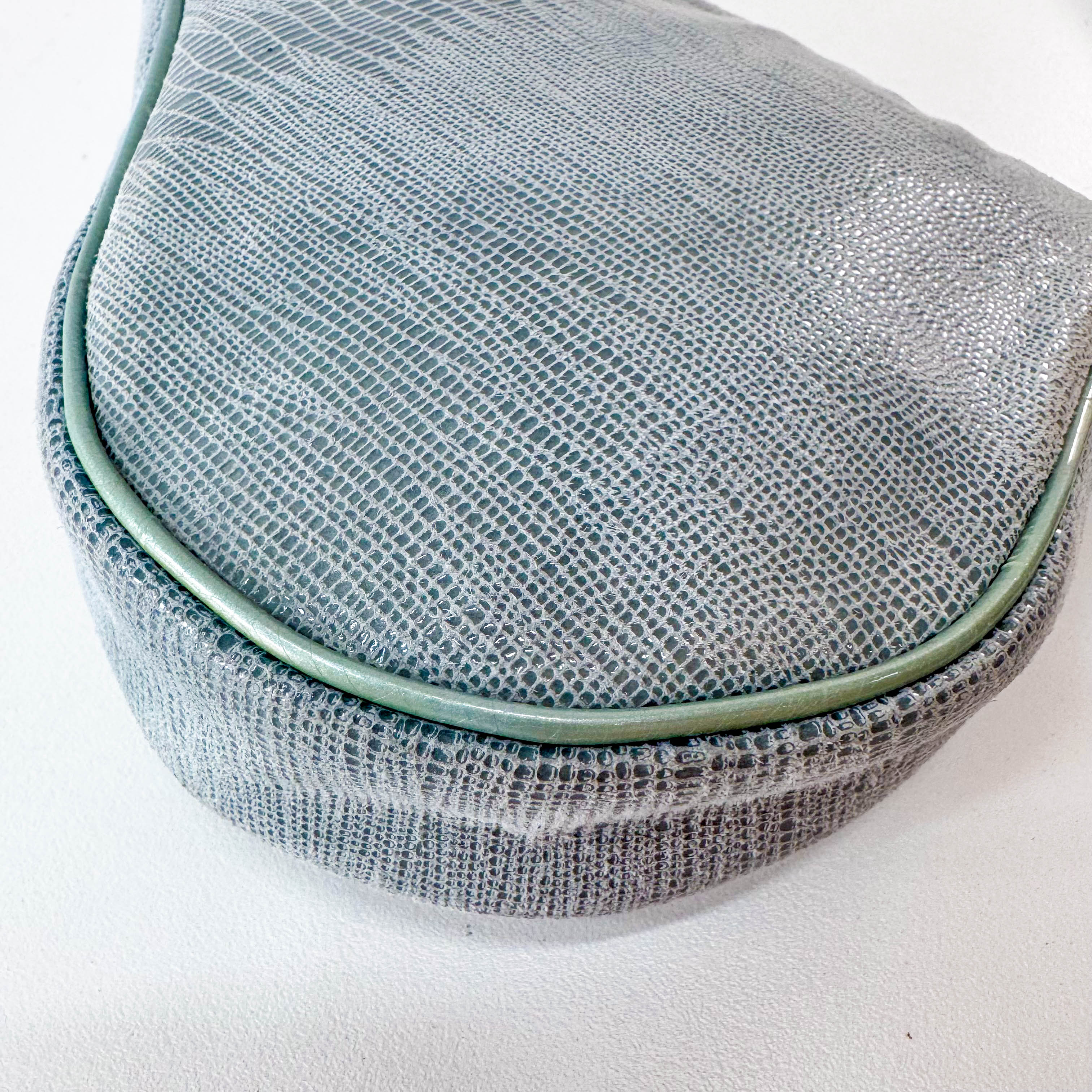 Saddle Mini Light Blue Lizard Leather Shoulder Bag