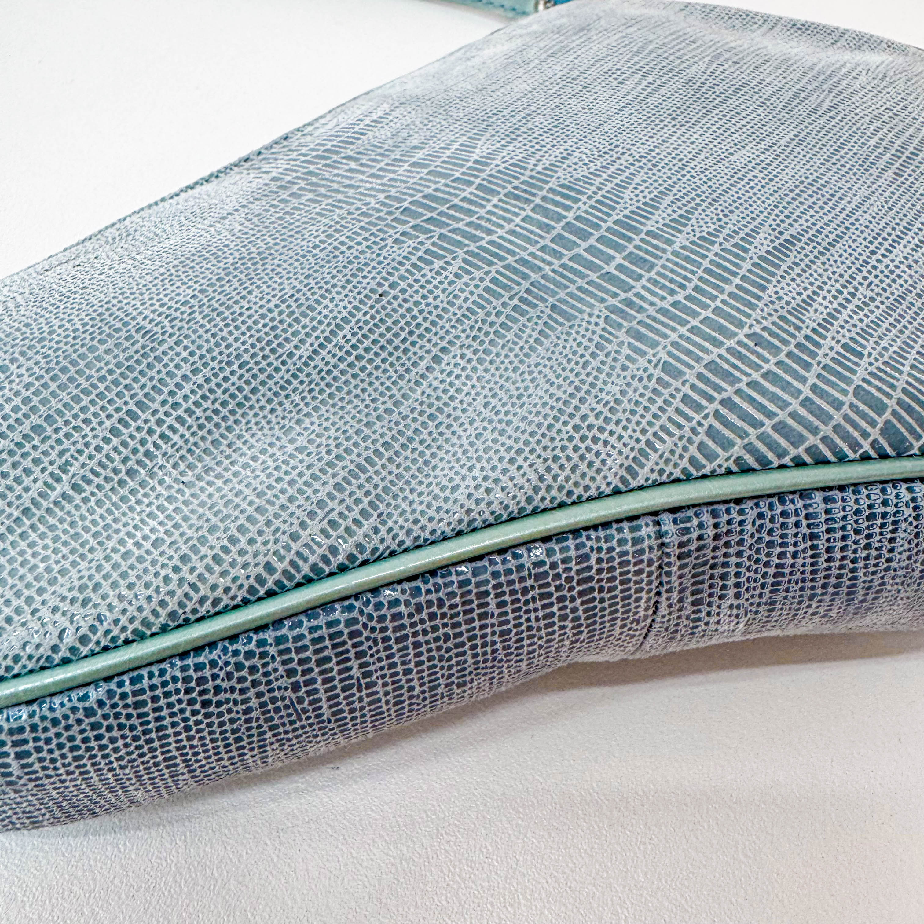 Saddle Mini Light Blue Lizard Leather Shoulder Bag