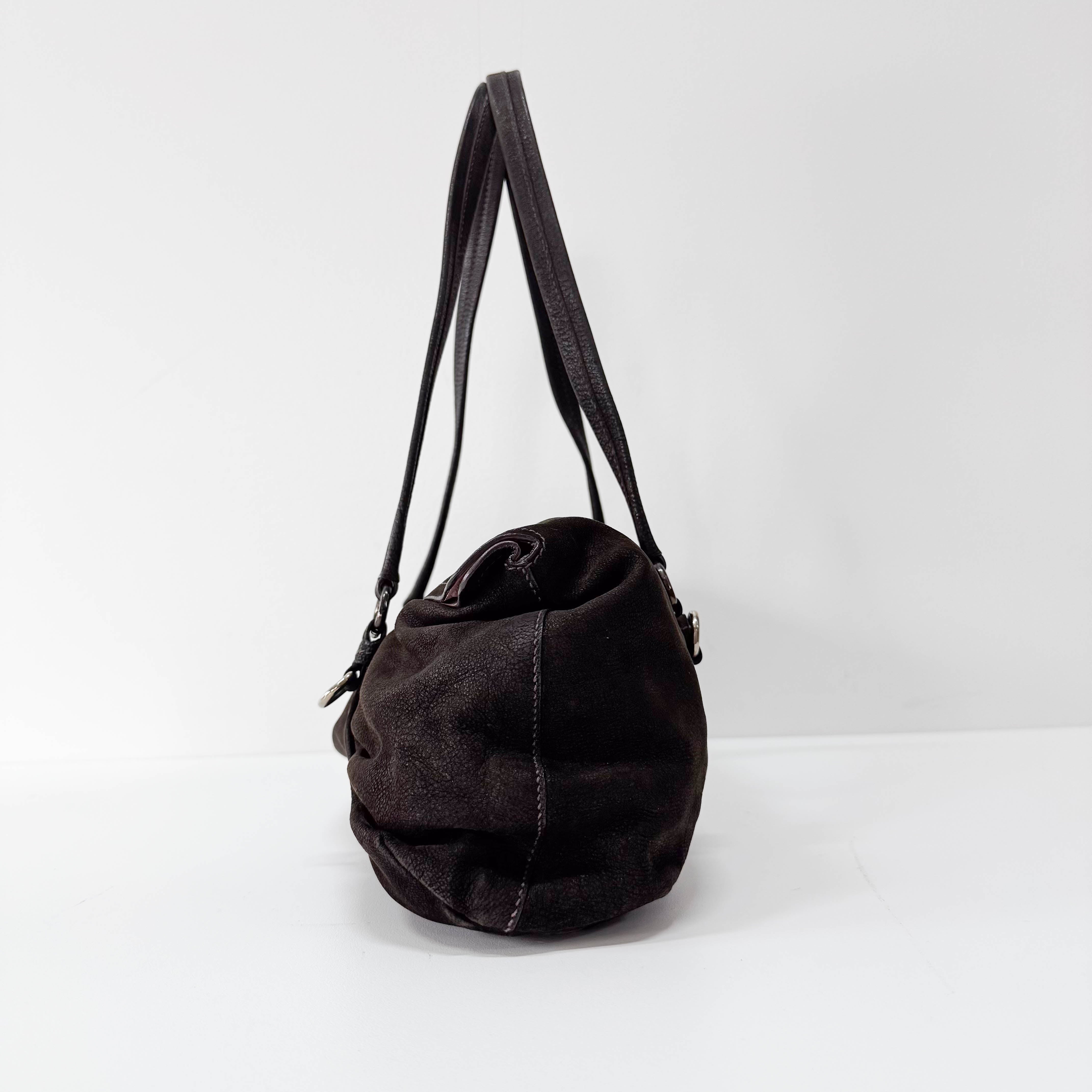 Brown Croc Suede Shoulder Bag