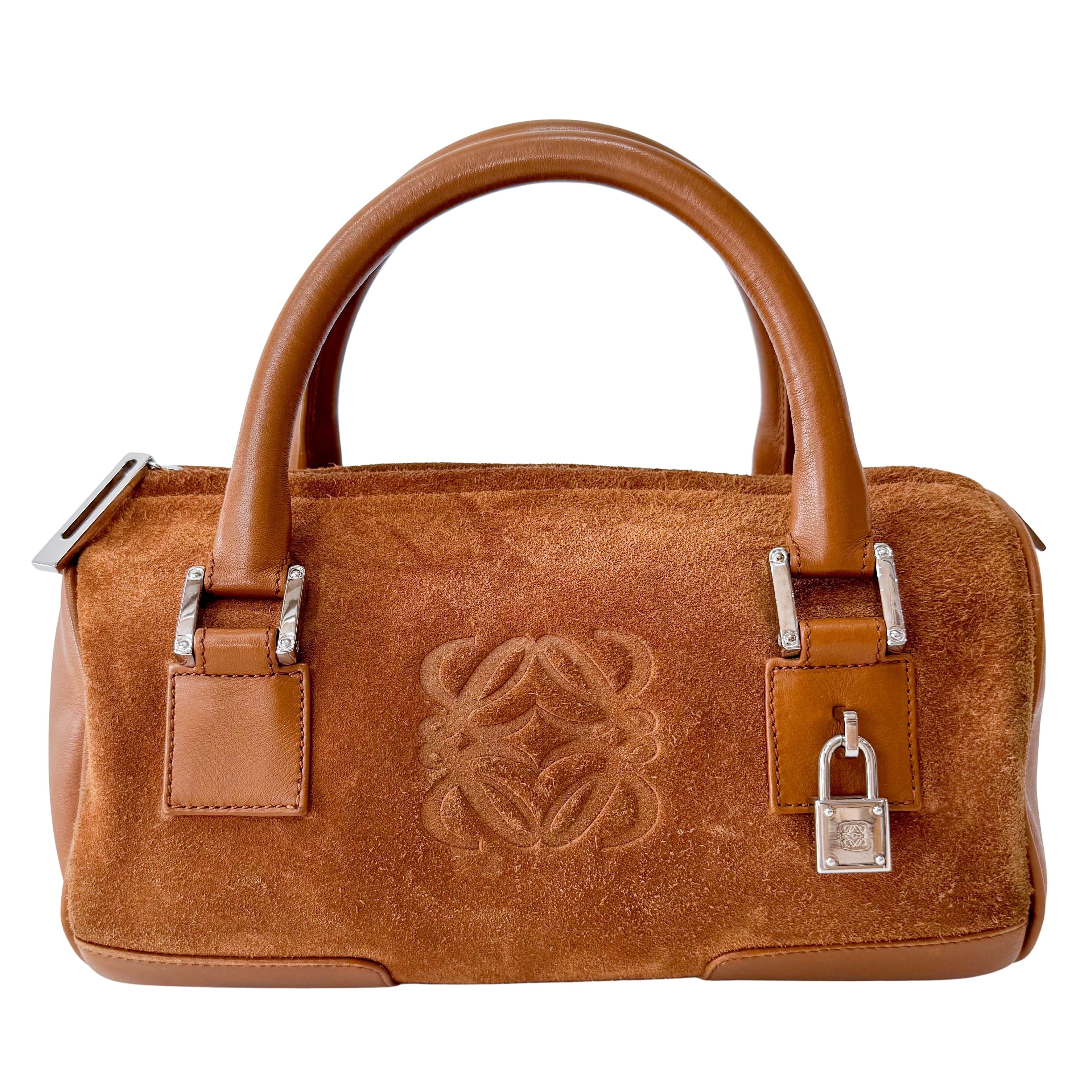 Anagram Brown Suede Boston Bag