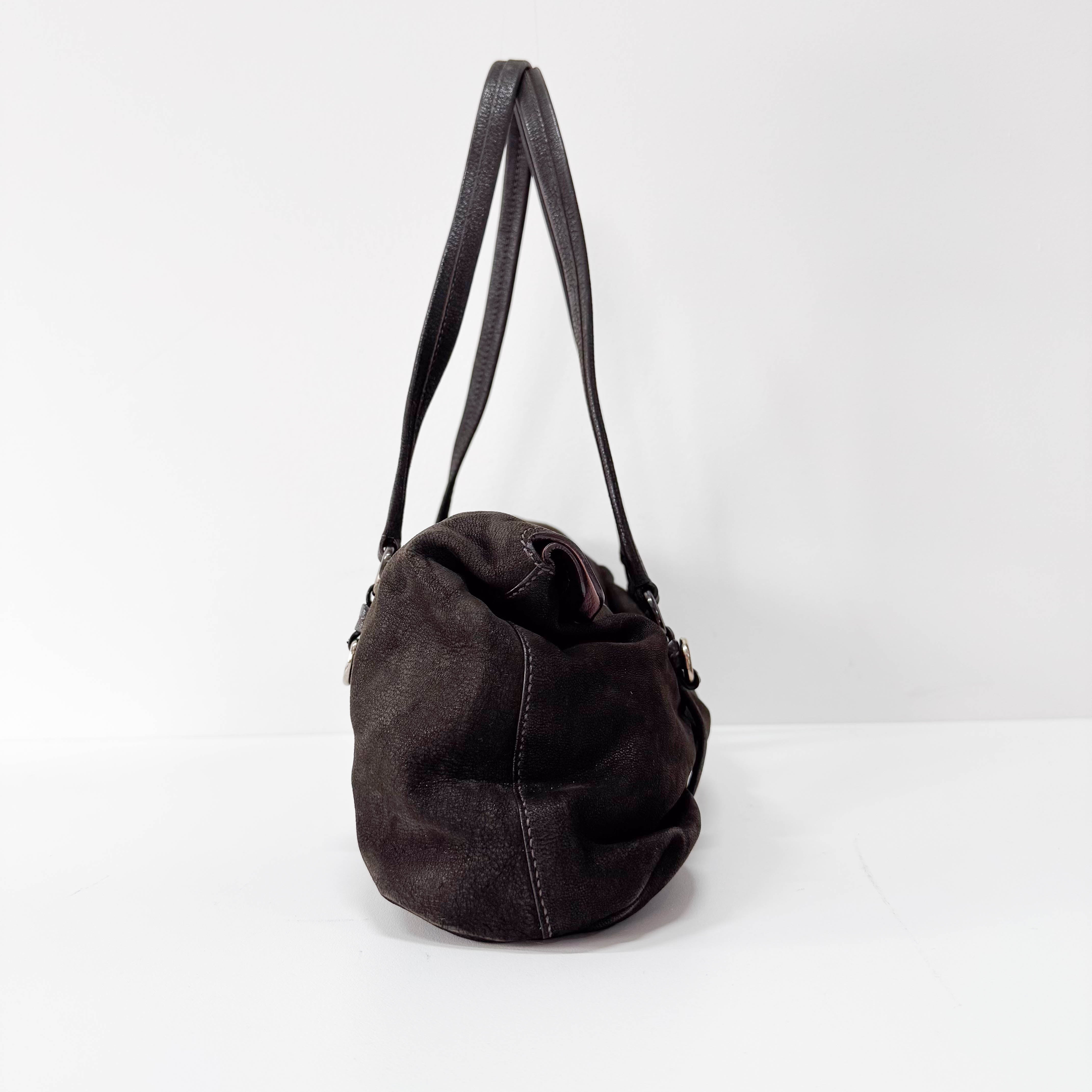 Brown Croc Suede Shoulder Bag