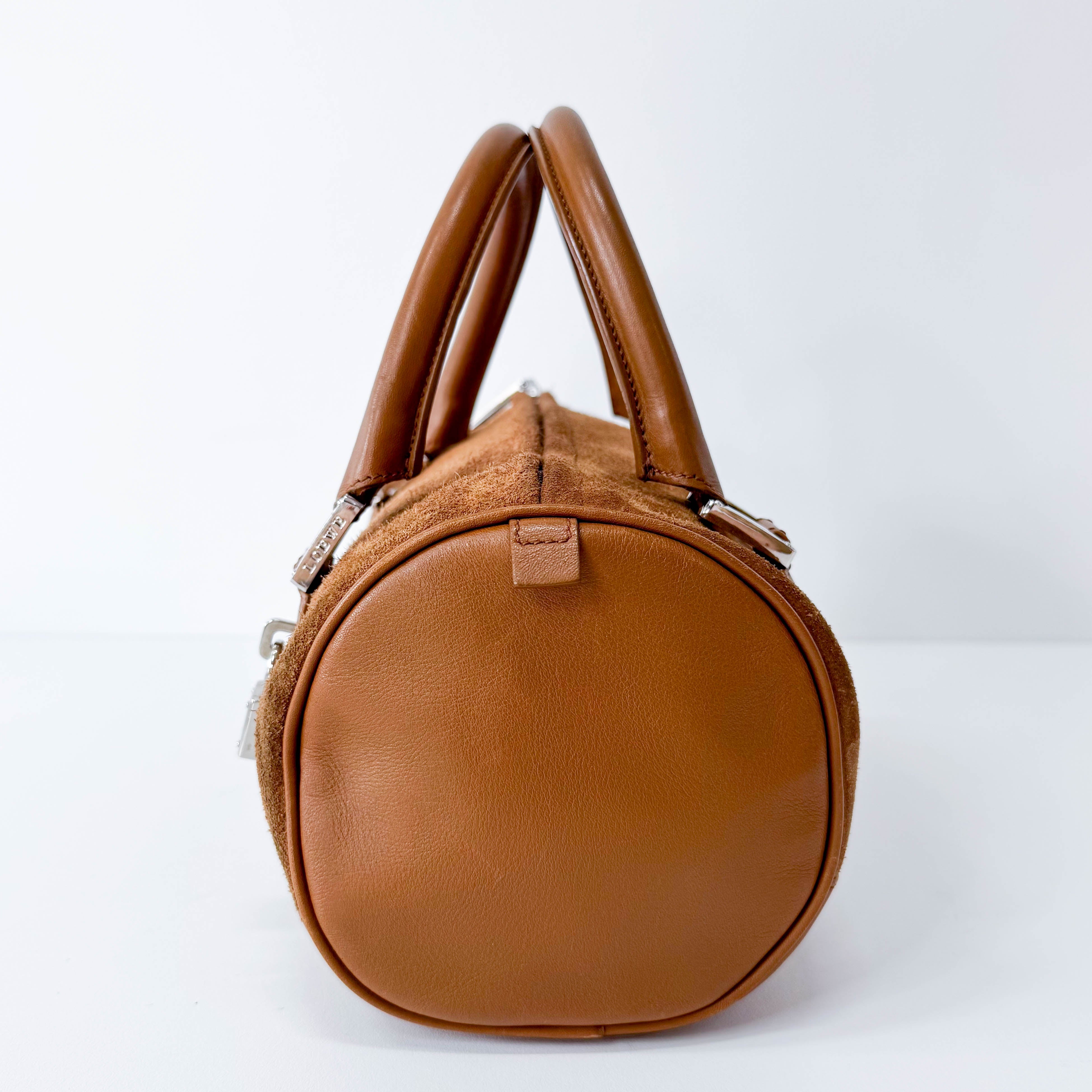 Anagram Brown Suede Boston Bag