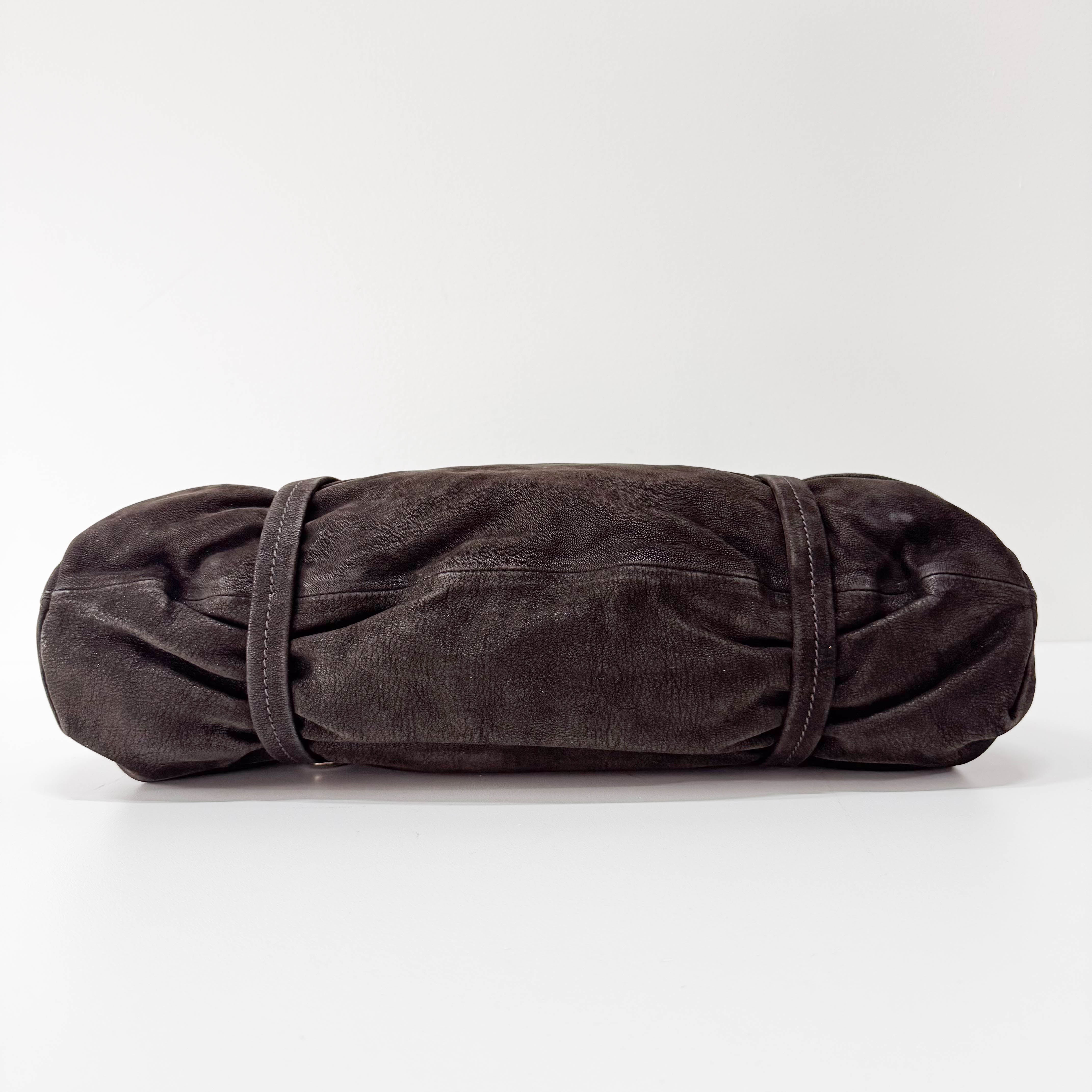 Brown Croc Suede Shoulder Bag