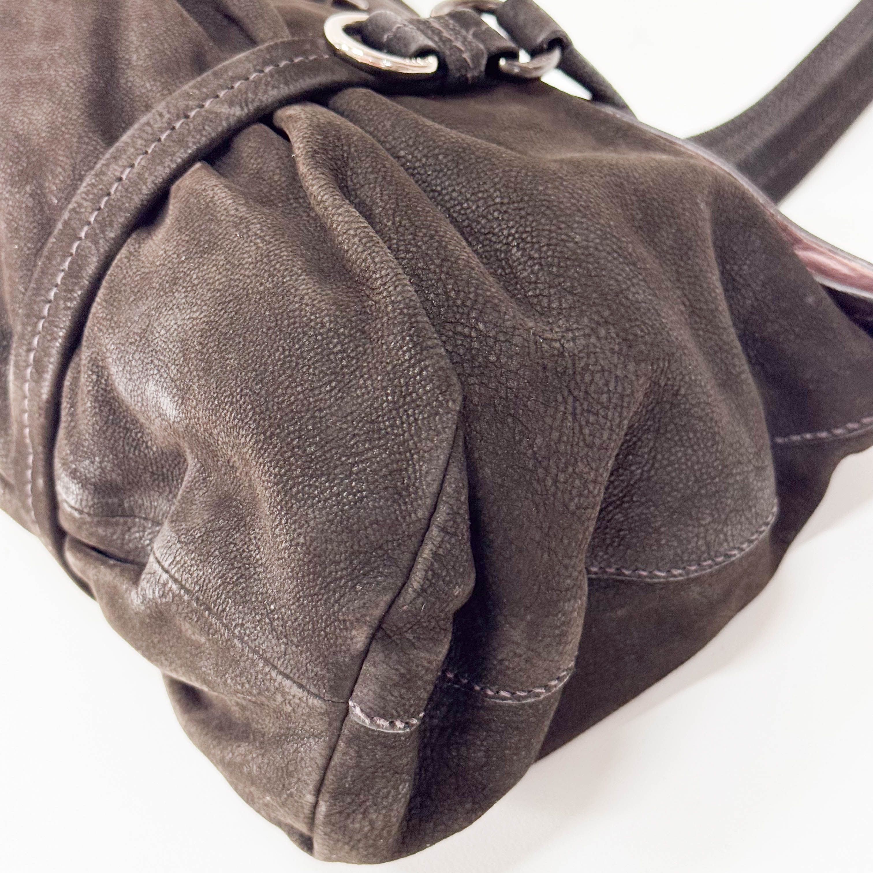 Brown Croc Suede Shoulder Bag