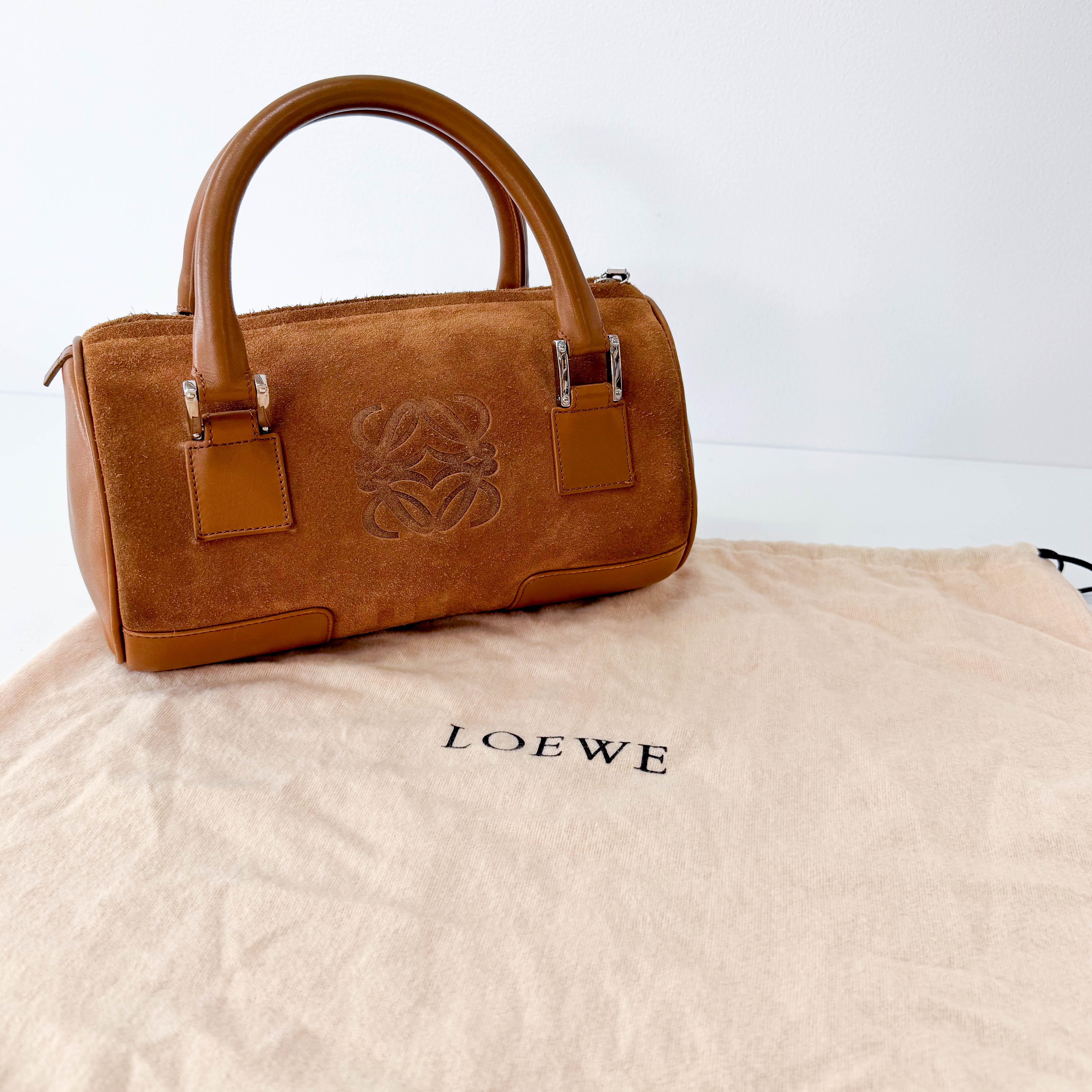Anagram Brown Suede Boston Bag