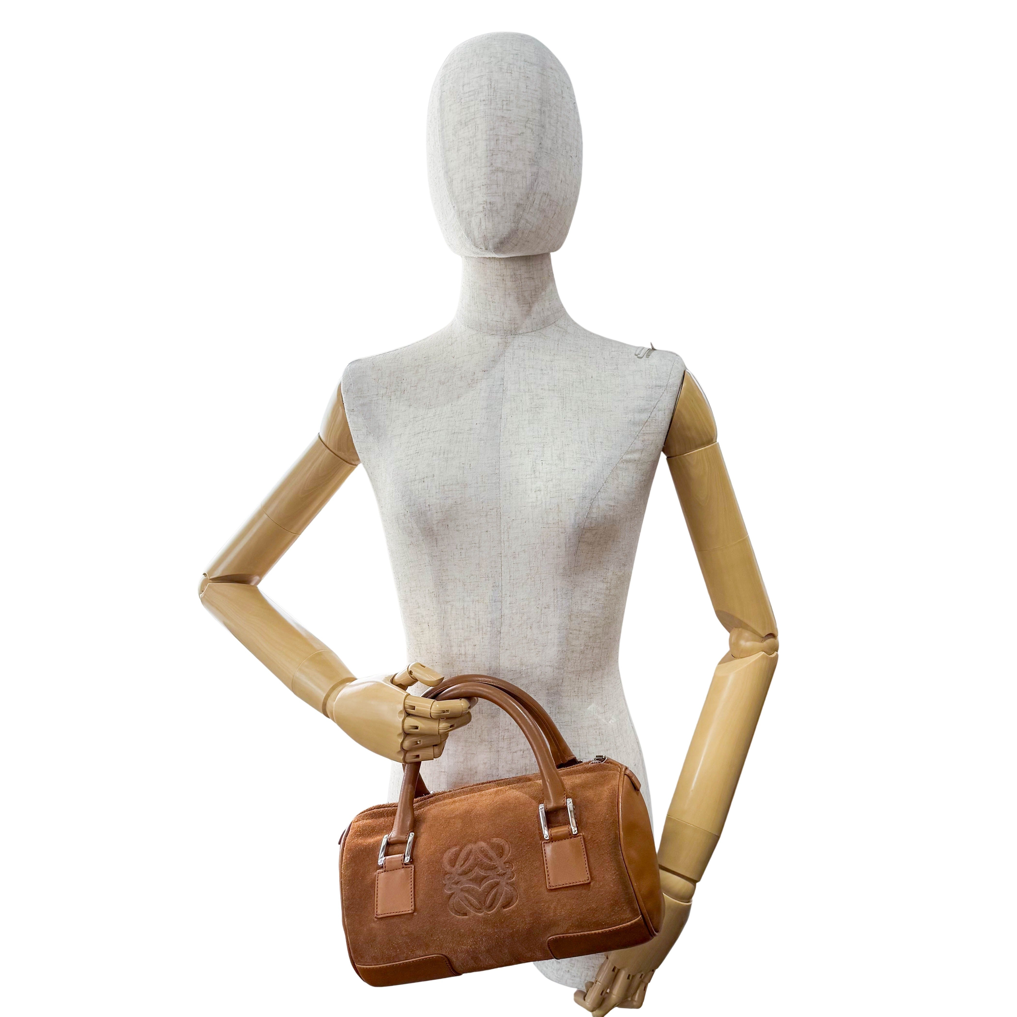 Anagram Brown Suede Boston Bag