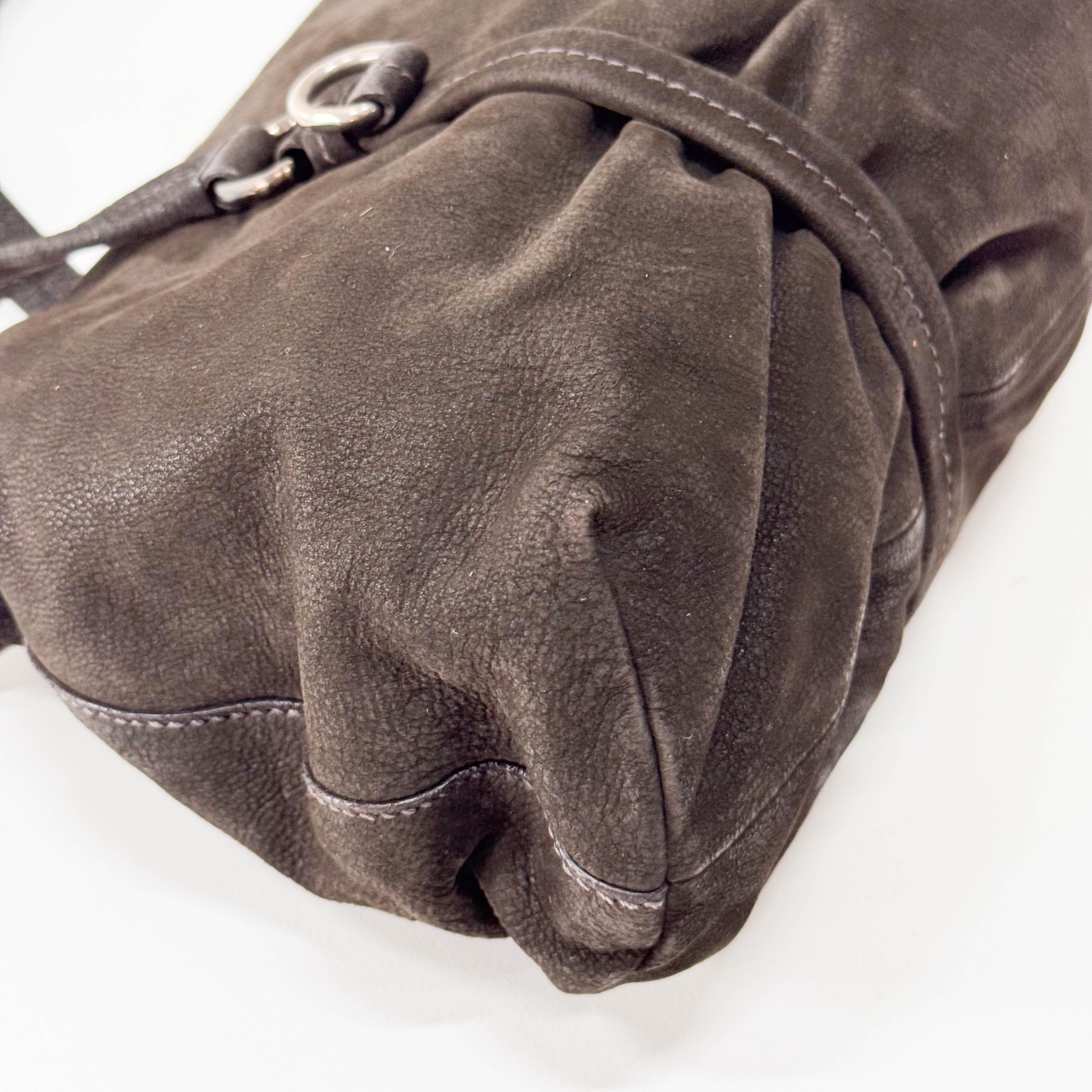 Brown Croc Suede Shoulder Bag