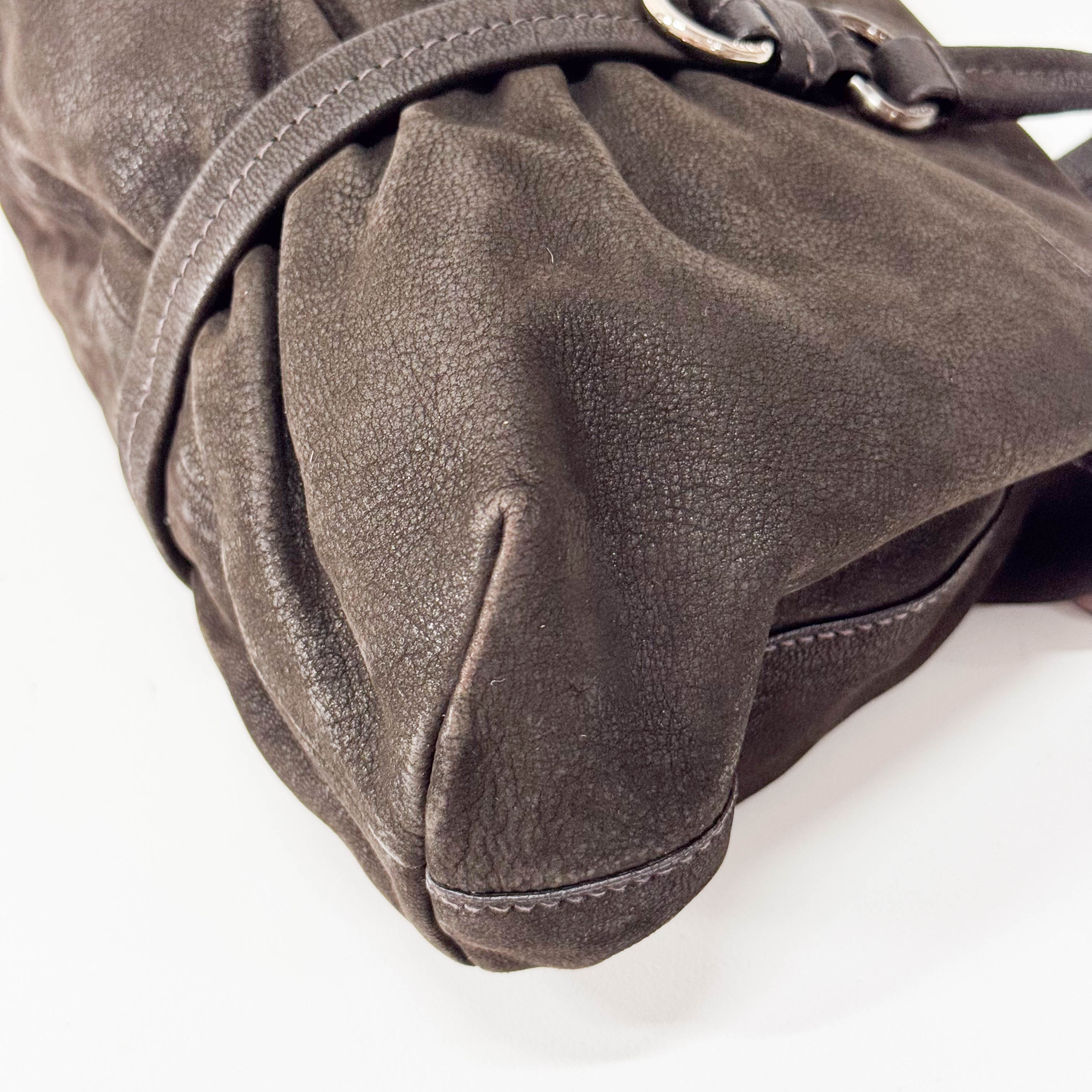 Brown Croc Suede Shoulder Bag