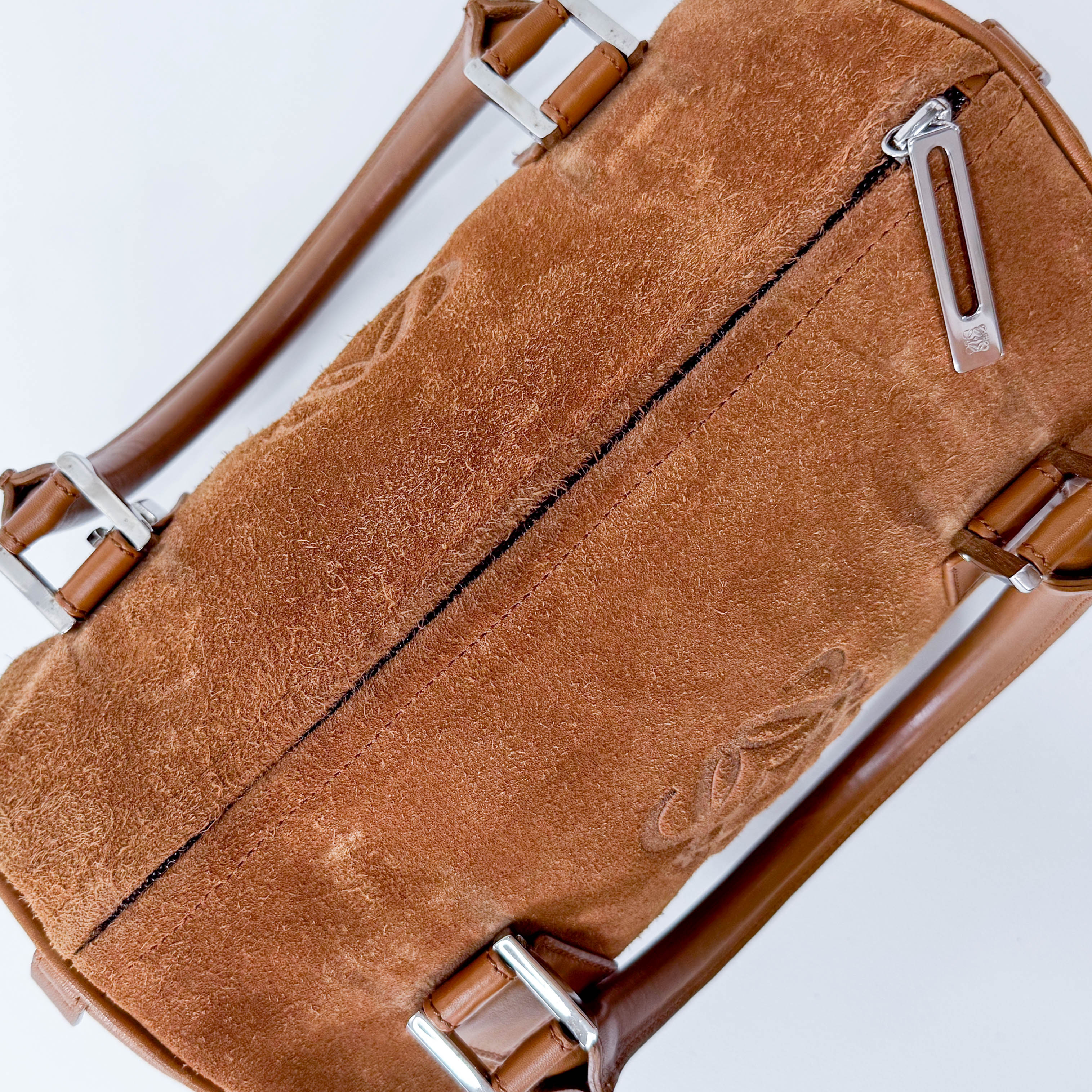 Anagram Brown Suede Boston Bag