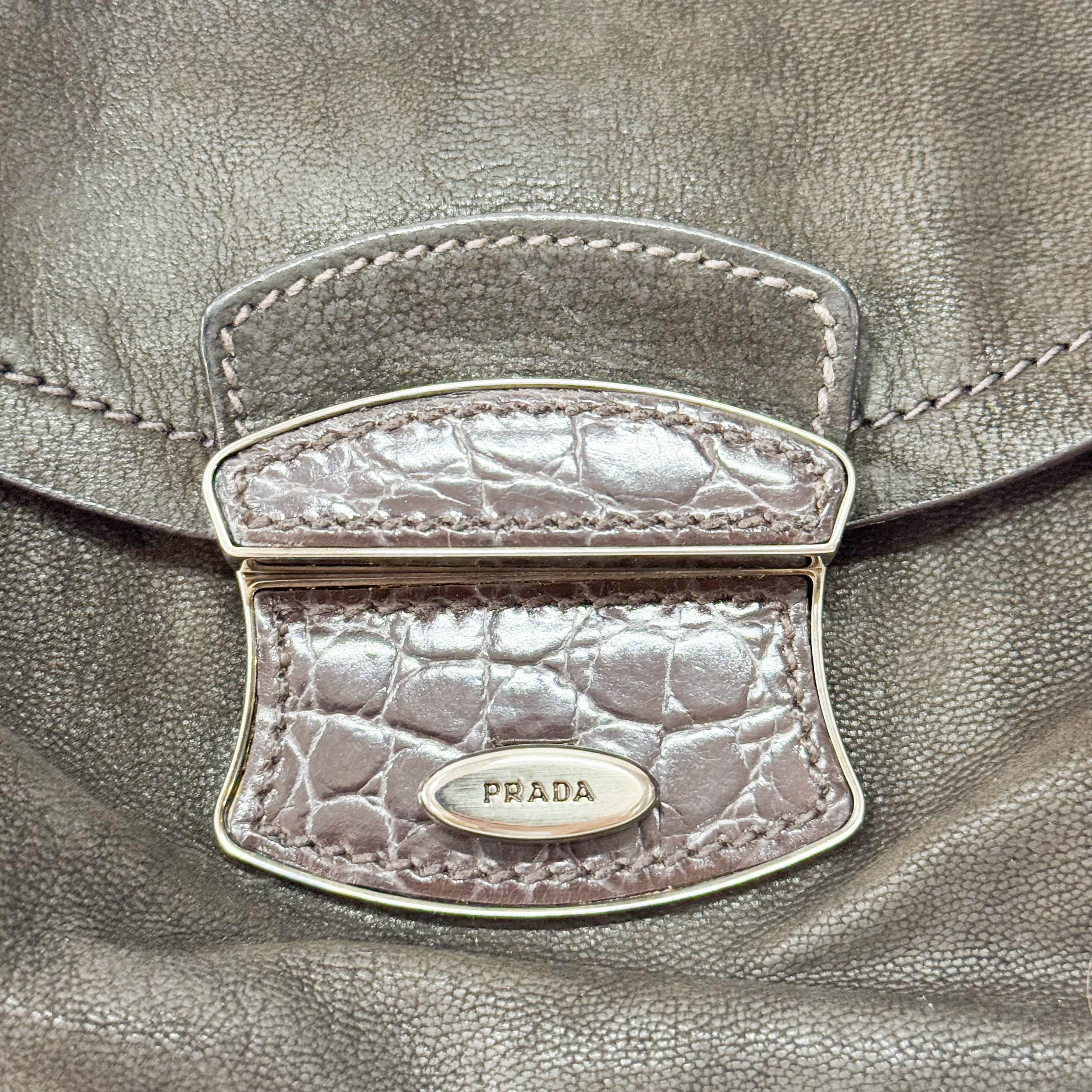 Brown Croc Suede Shoulder Bag