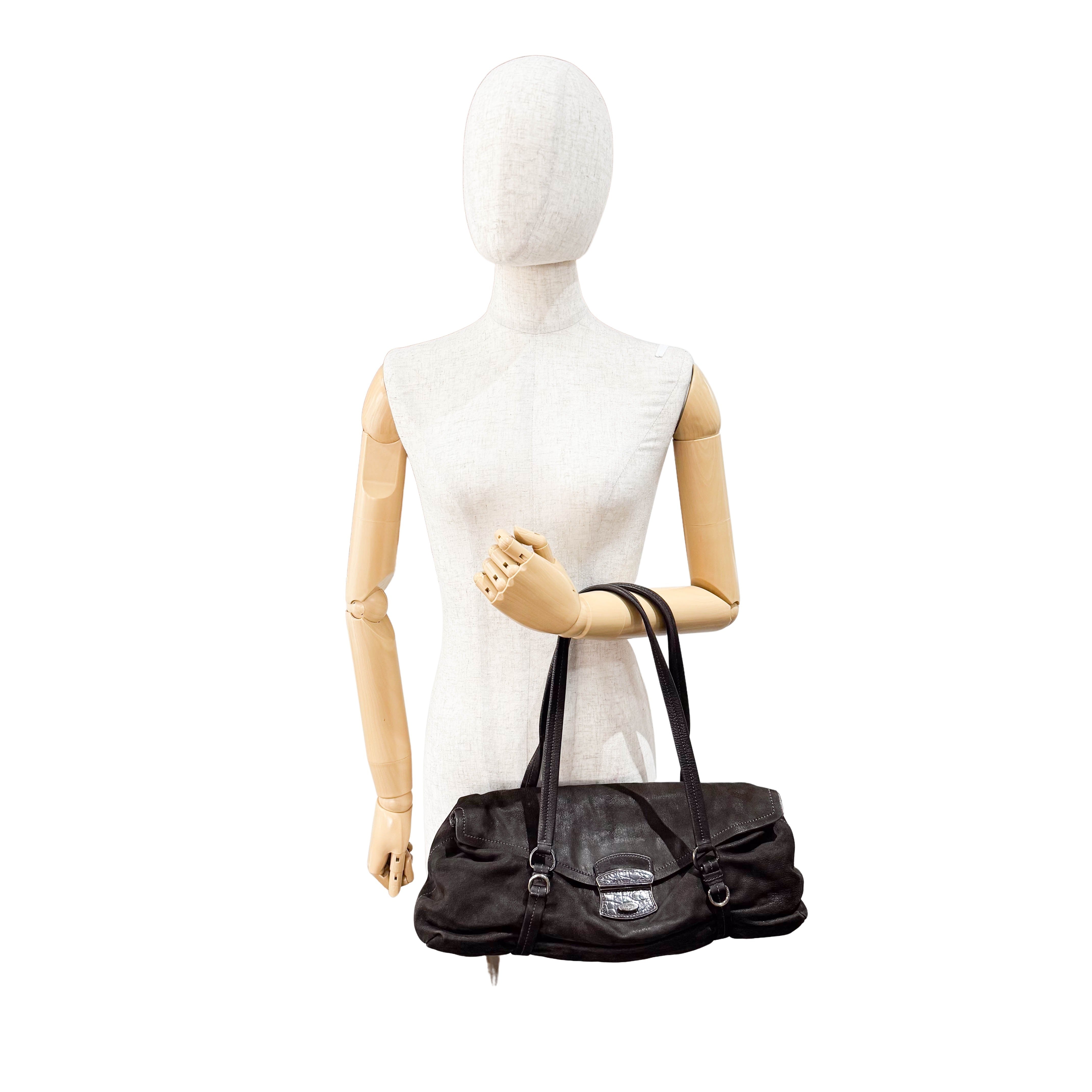 Brown Croc Suede Shoulder Bag