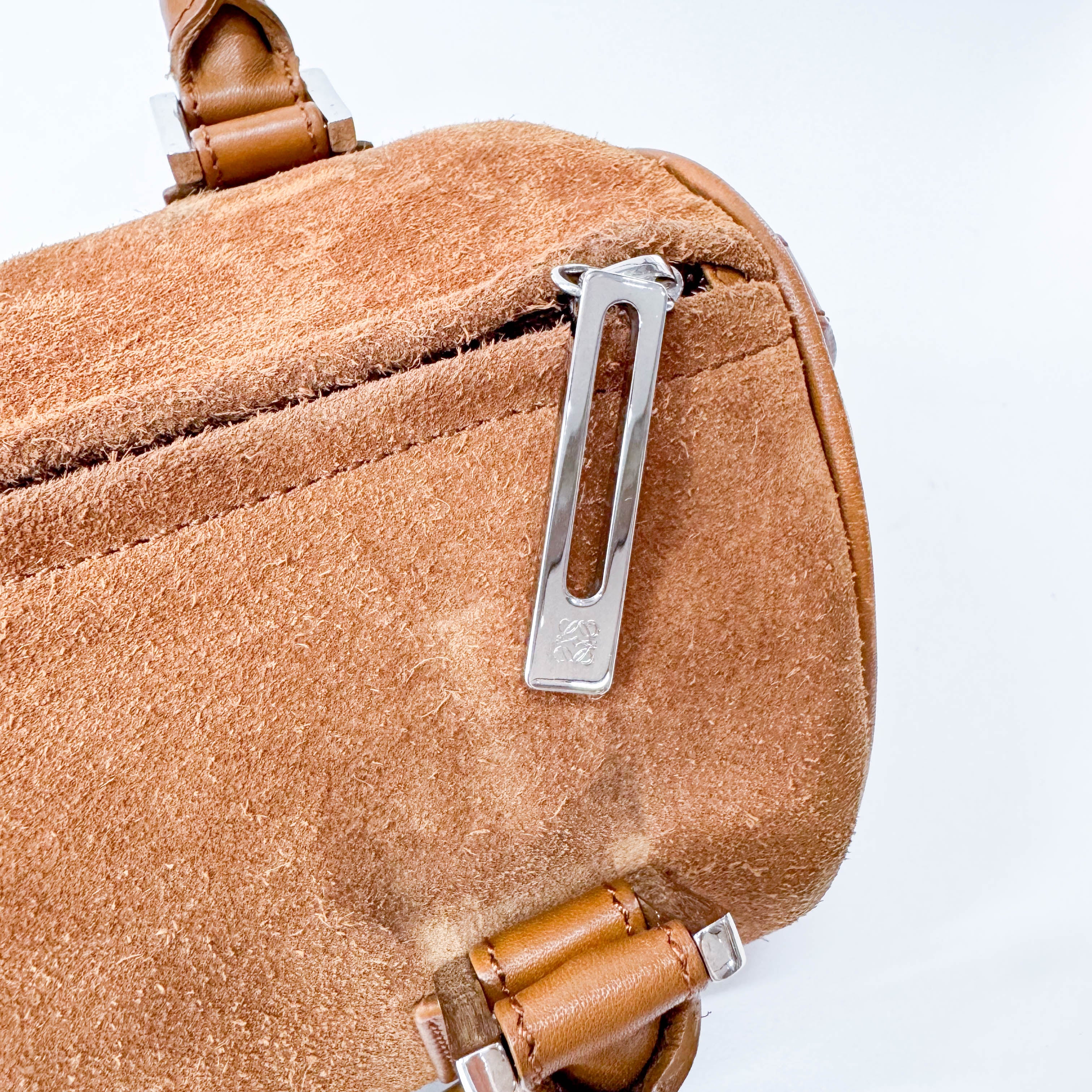 Anagram Brown Suede Boston Bag