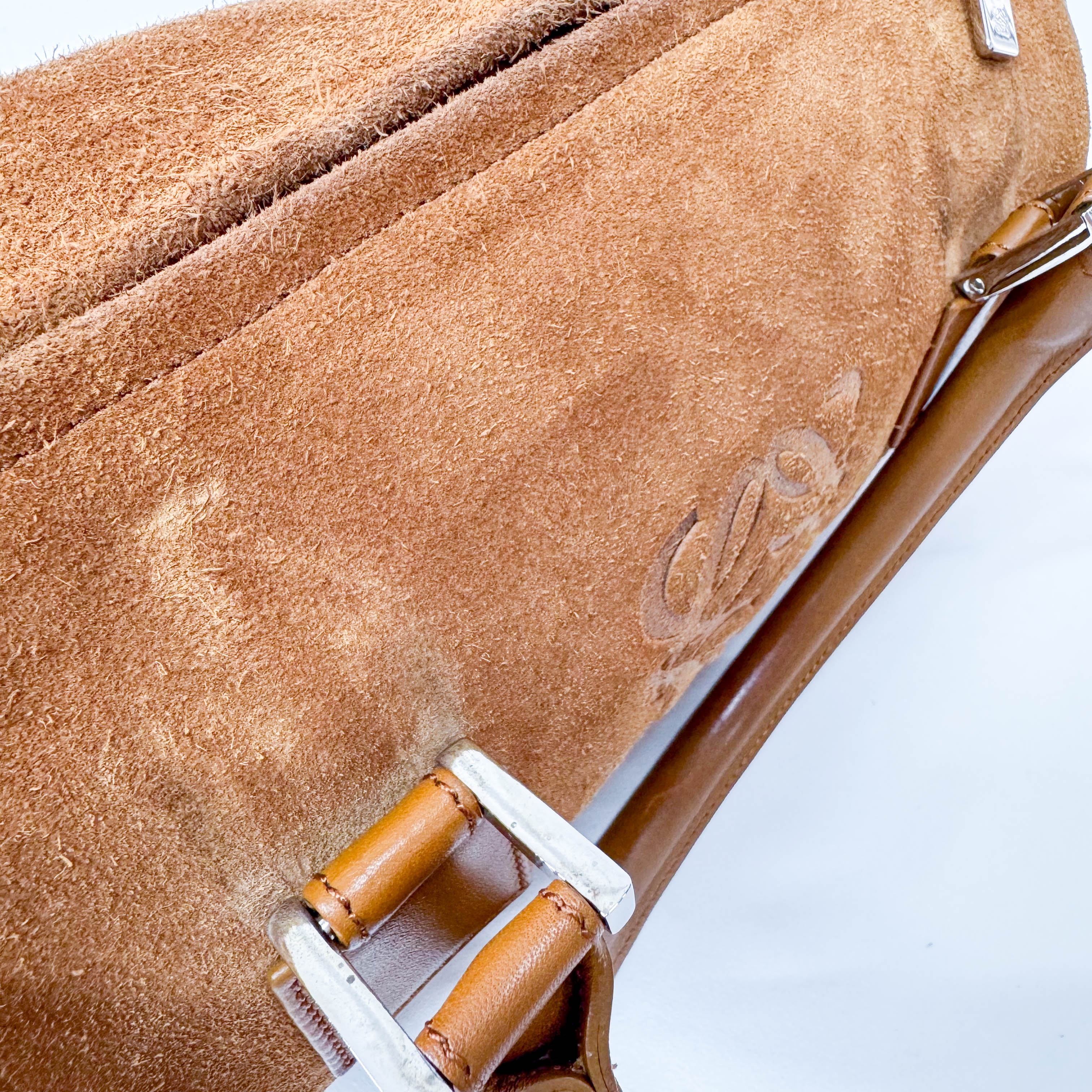 Anagram Brown Suede Boston Bag