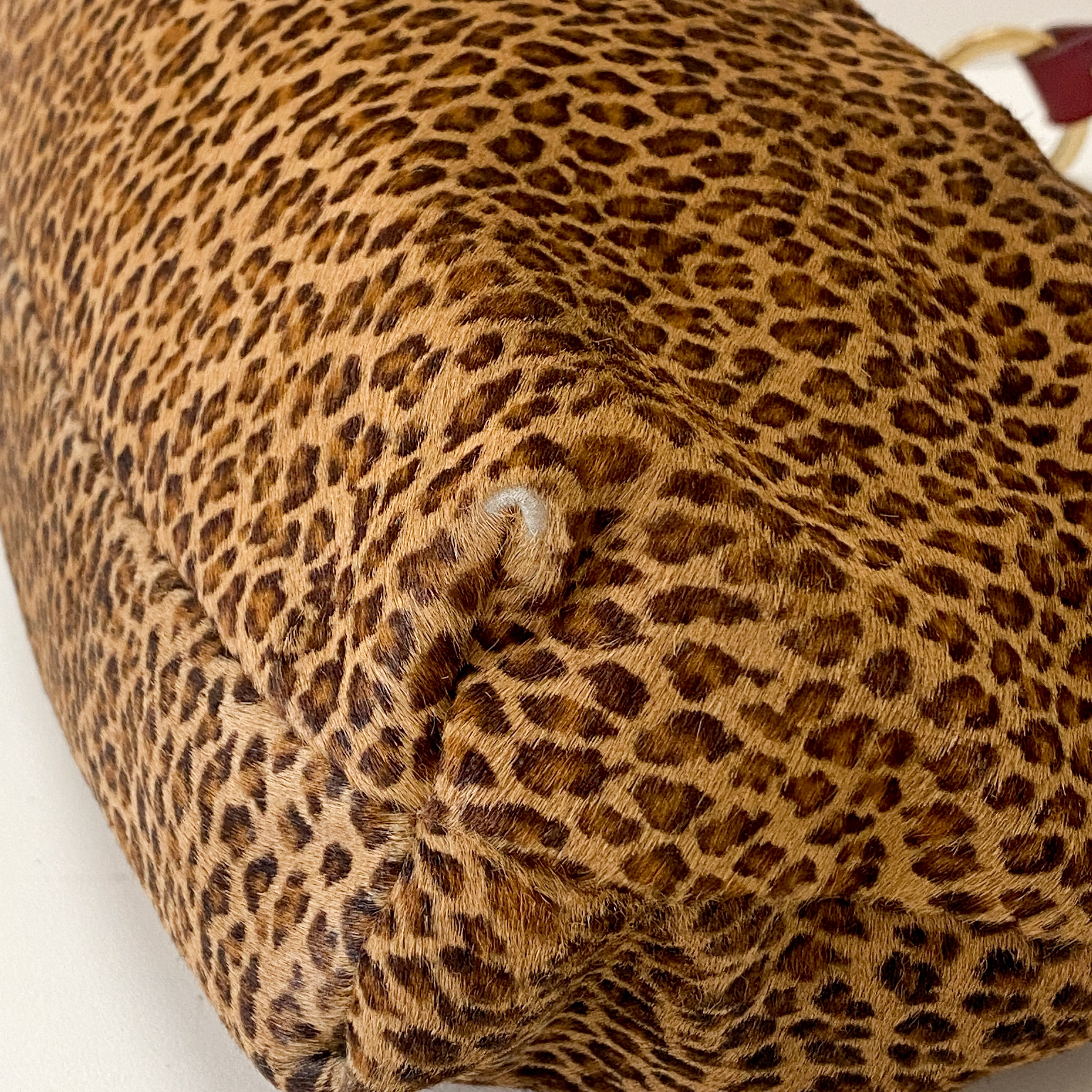 Brown Pony Hair & Red Leather Shoulder Bag