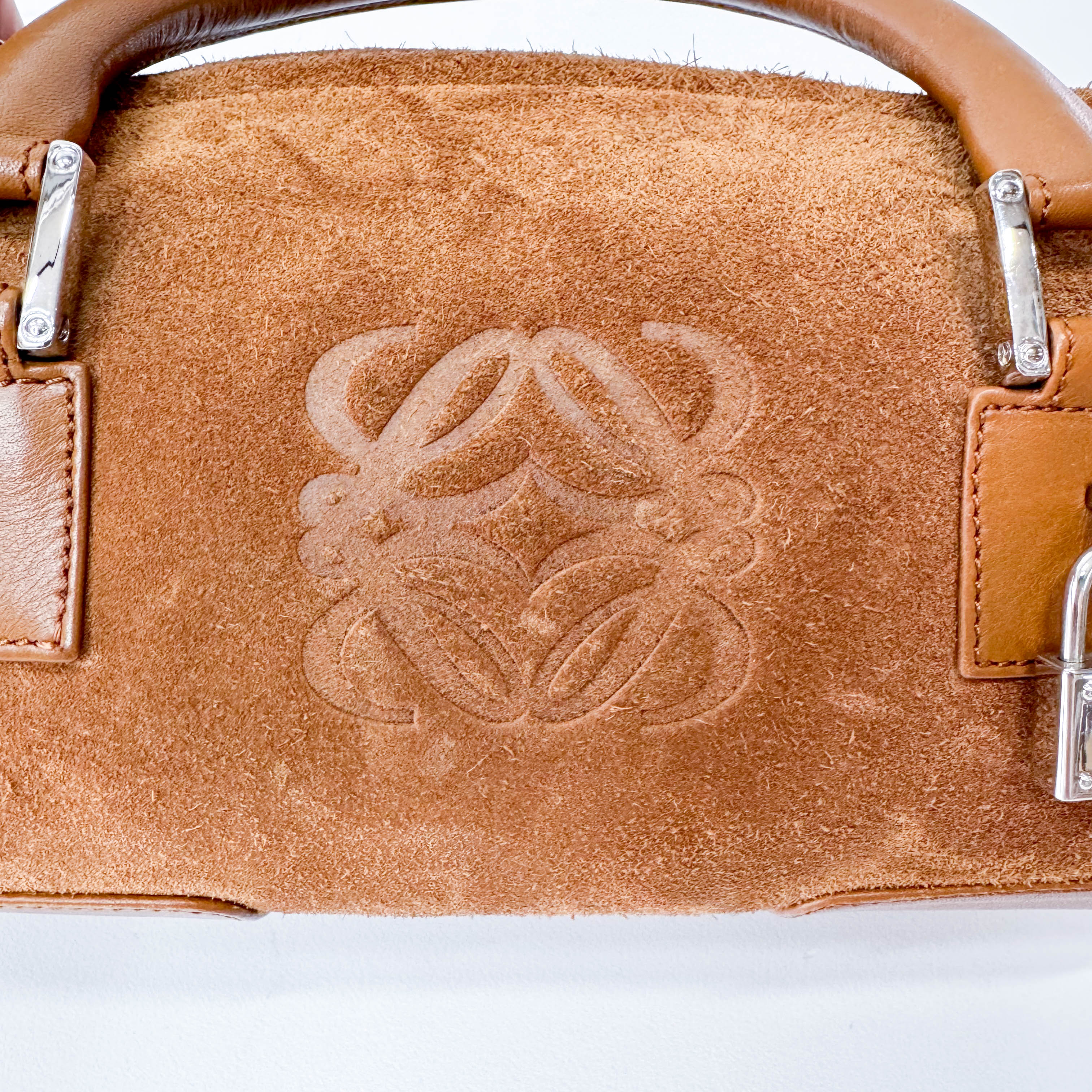 Anagram Brown Suede Boston Bag