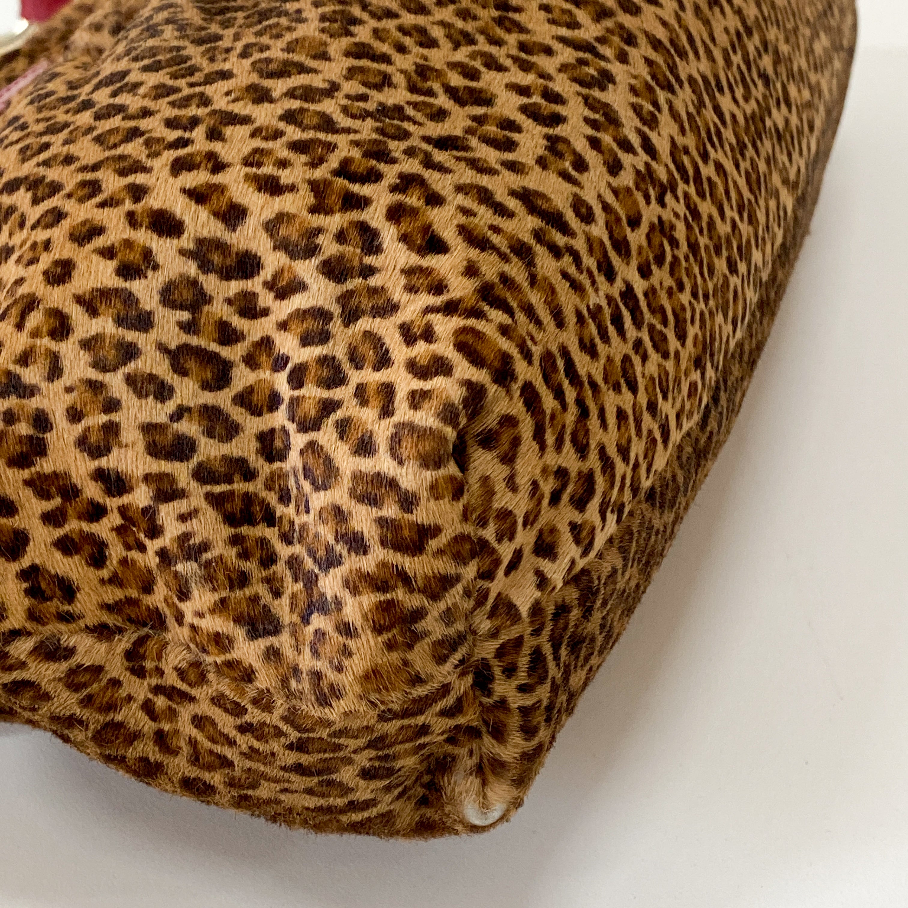 Brown Pony Hair & Red Leather Shoulder Bag