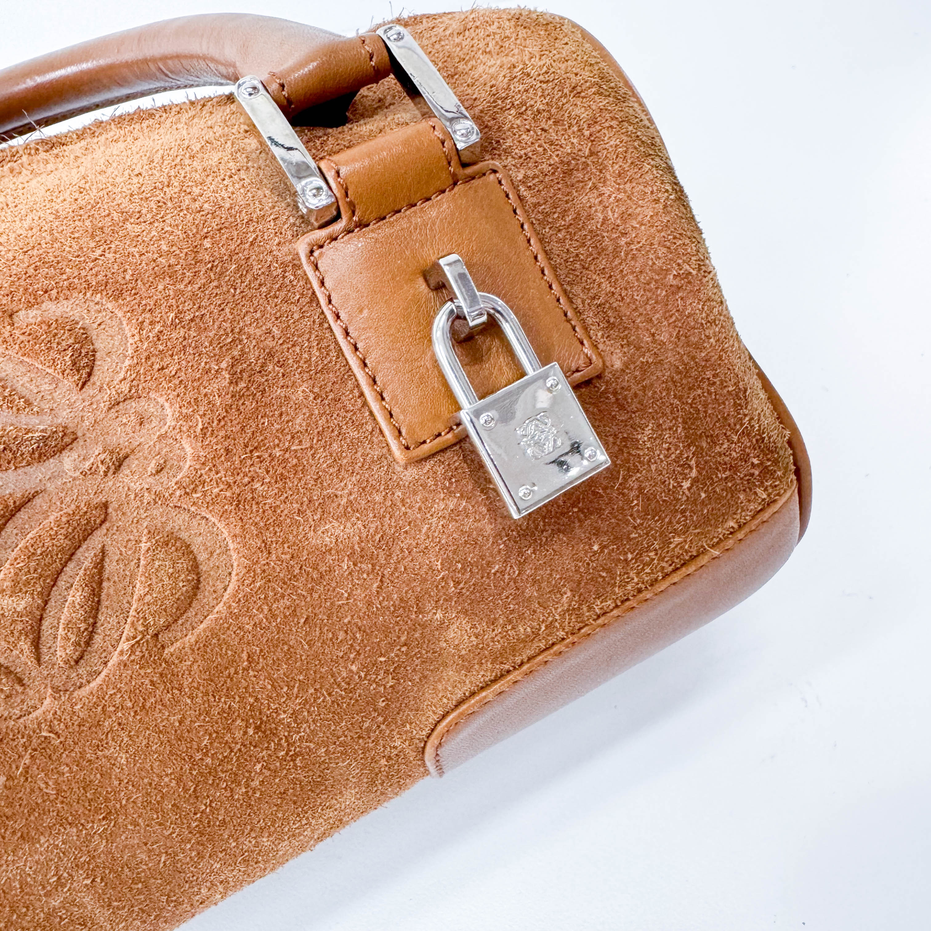 Anagram Brown Suede Boston Bag