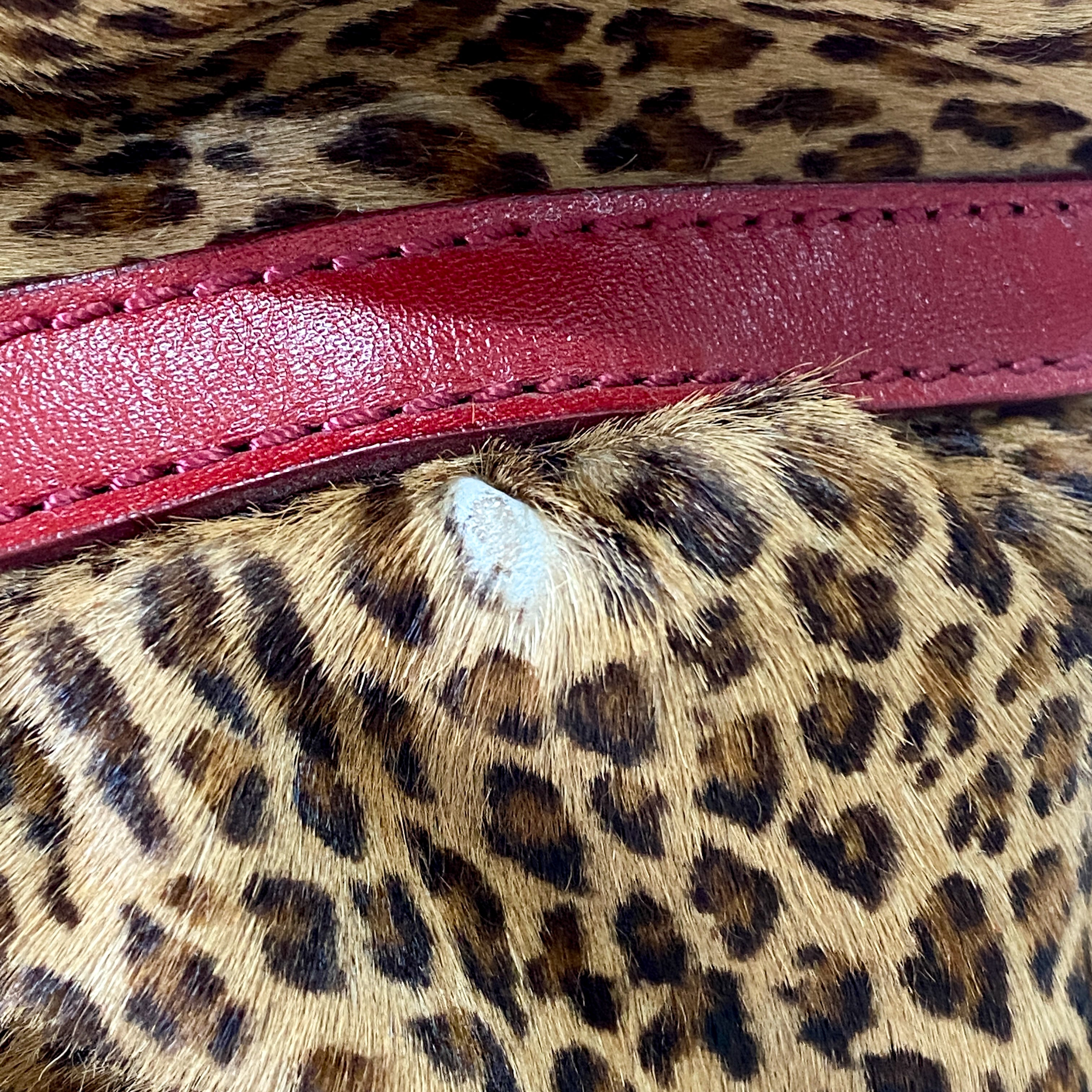 Brown Pony Hair & Red Leather Shoulder Bag