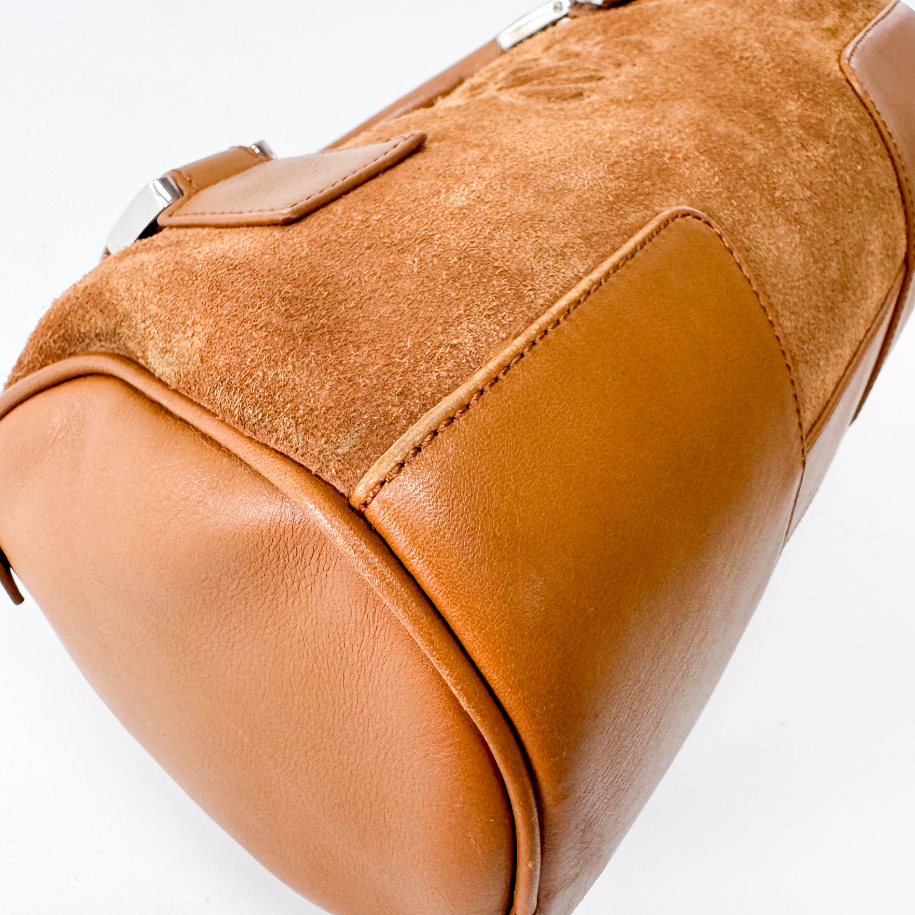 Anagram Brown Suede Boston Bag