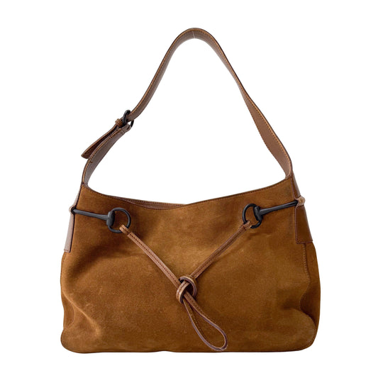 Horsebit Hobo Brown Suede Shoulder Bag