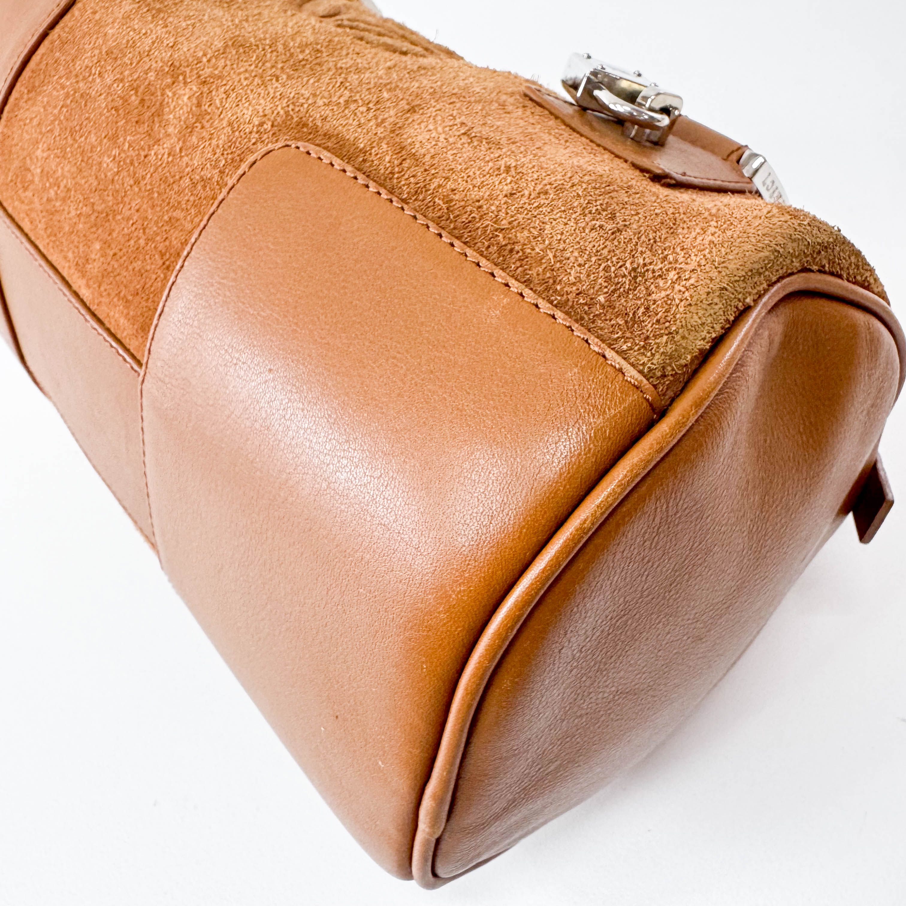 Anagram Brown Suede Boston Bag