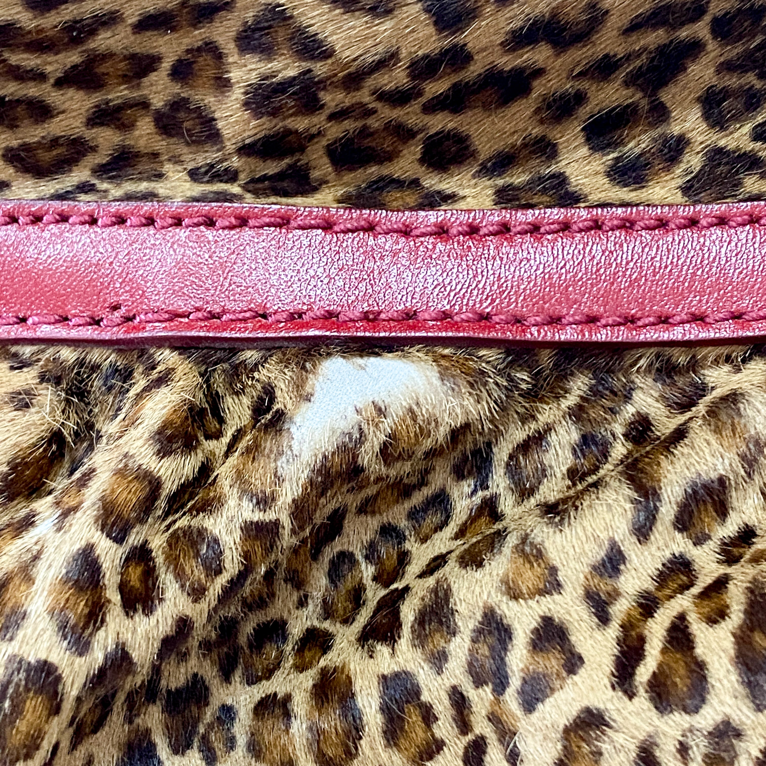 Brown Pony Hair & Red Leather Shoulder Bag