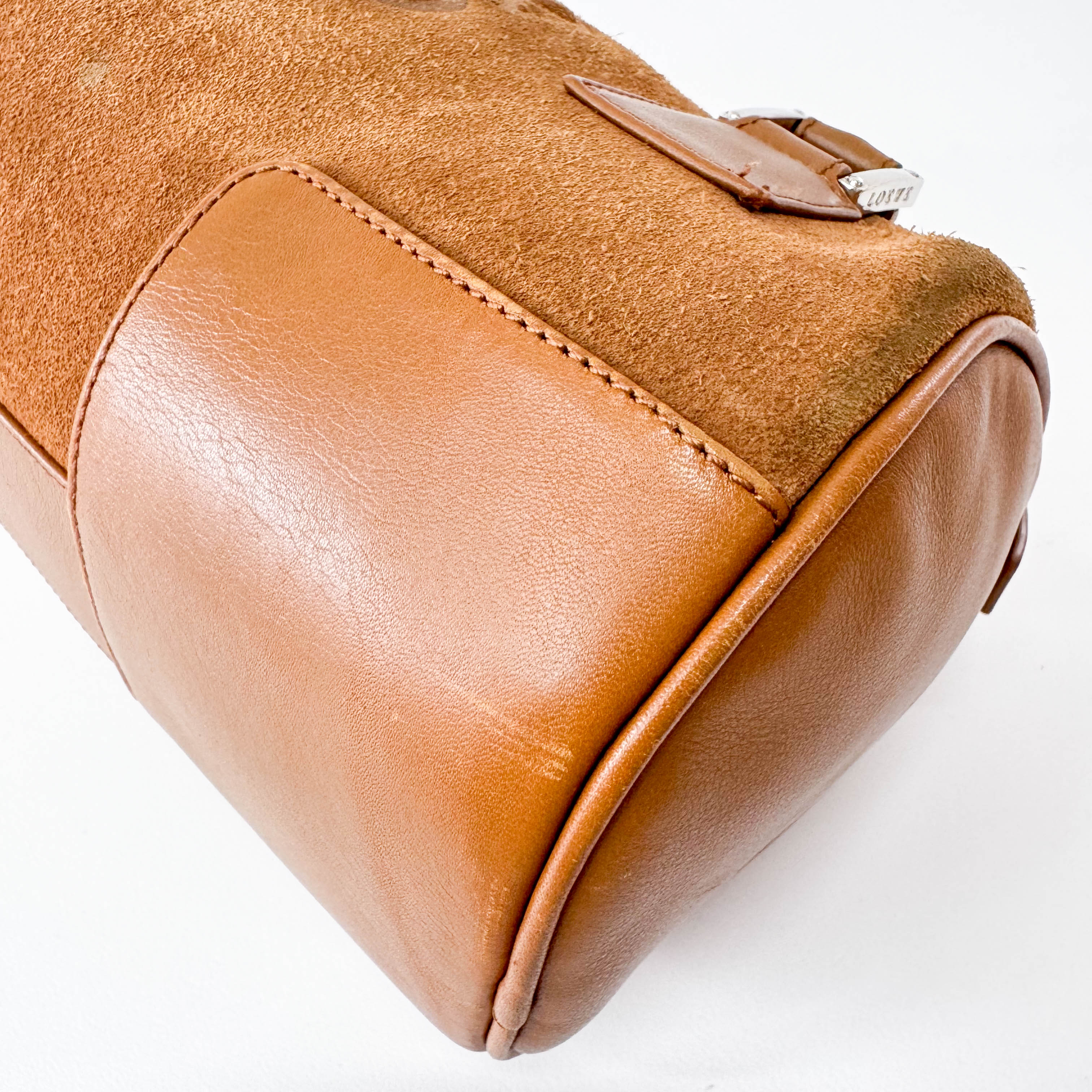 Anagram Brown Suede Boston Bag