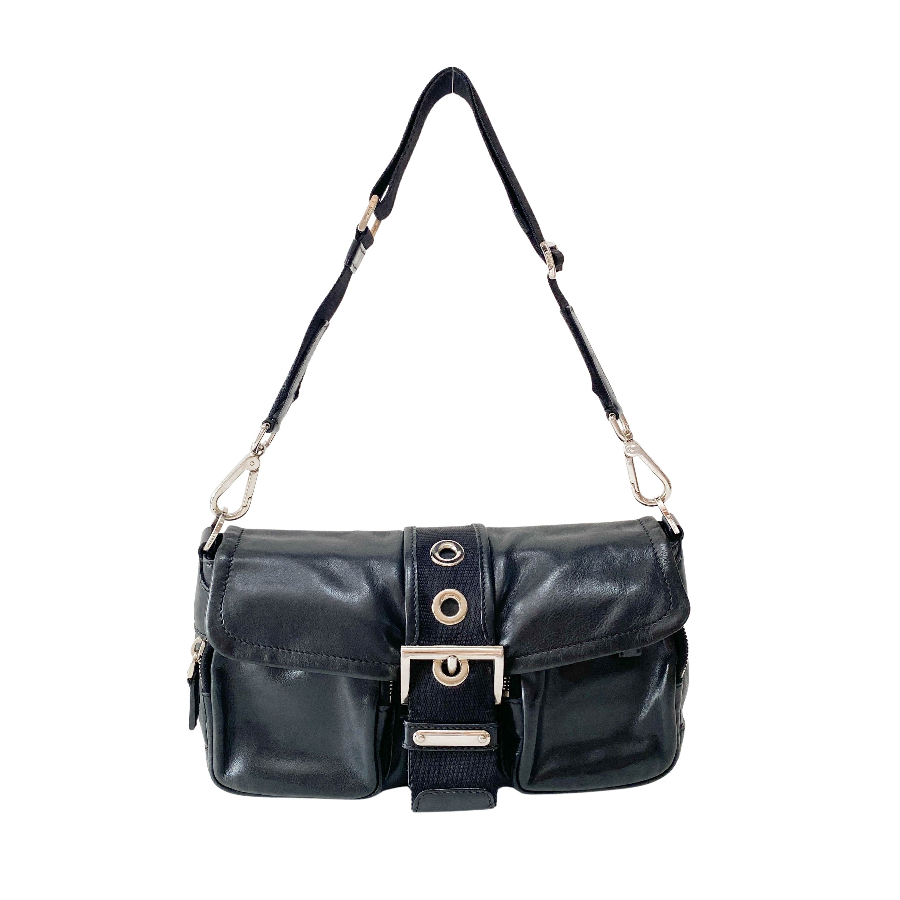 Moon Black Leather Shoulder Bag