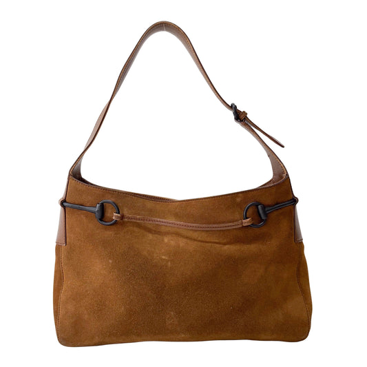 Horsebit Hobo Brown Suede Shoulder Bag