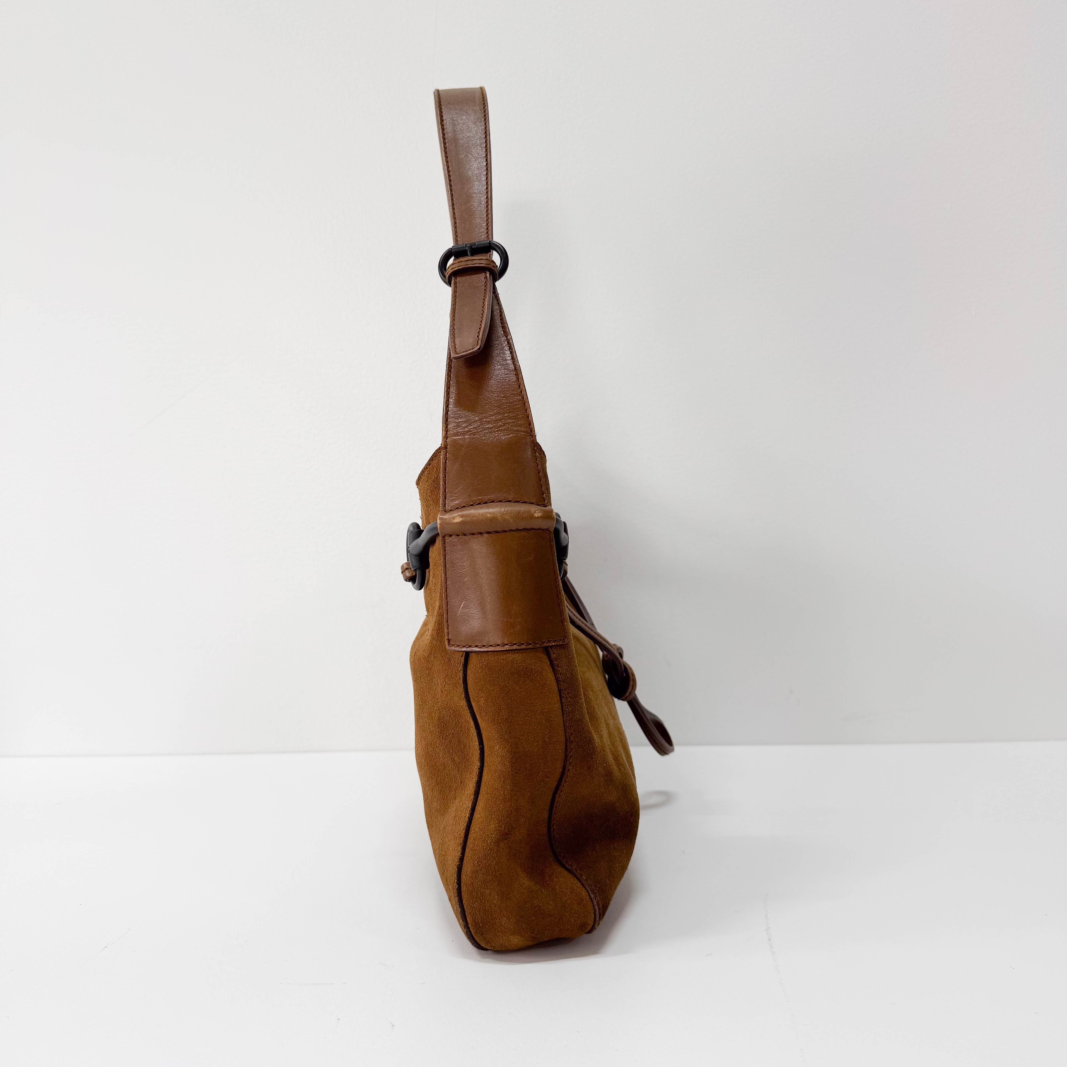 Horsebit Hobo Brown Suede Shoulder Bag