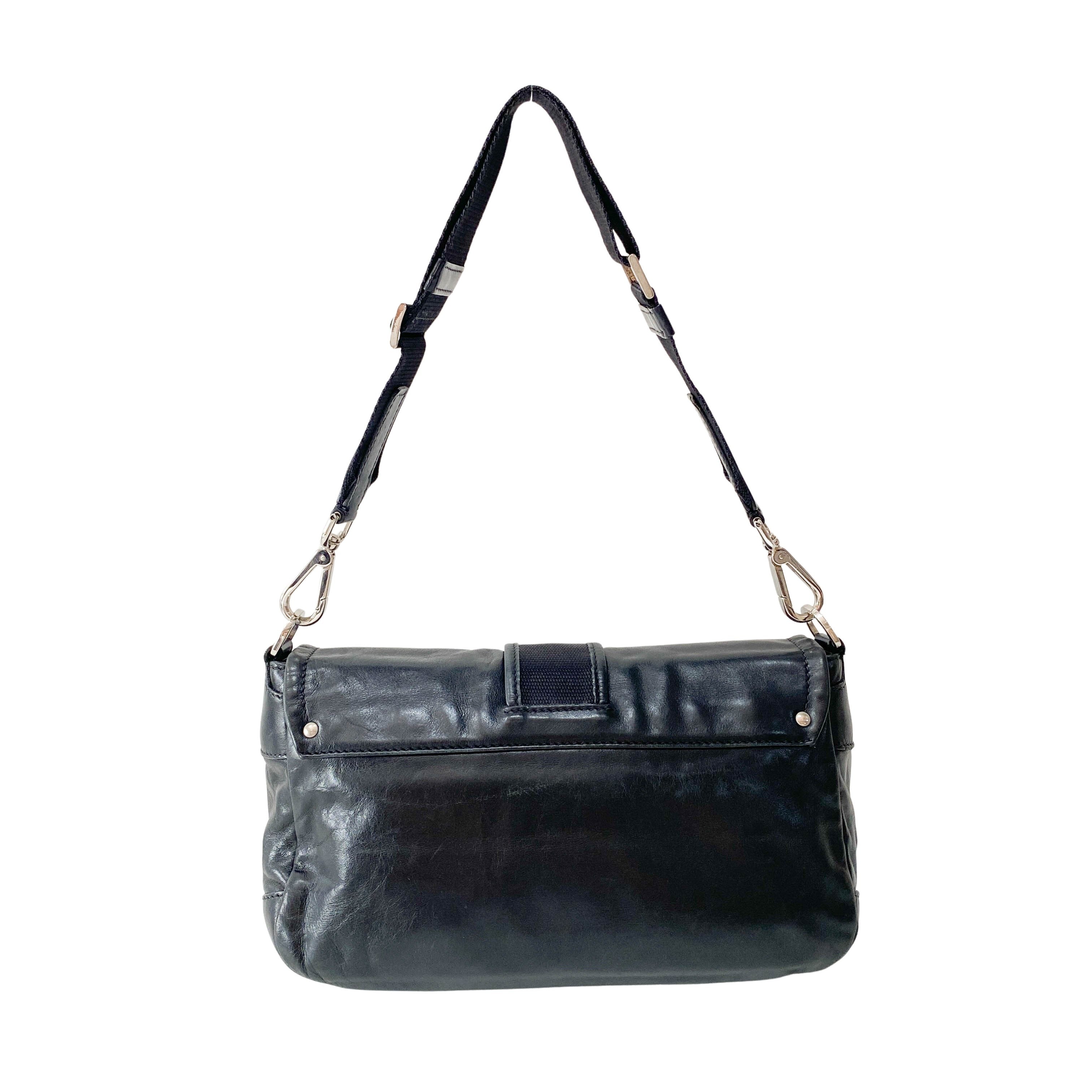Moon Black Leather Shoulder Bag
