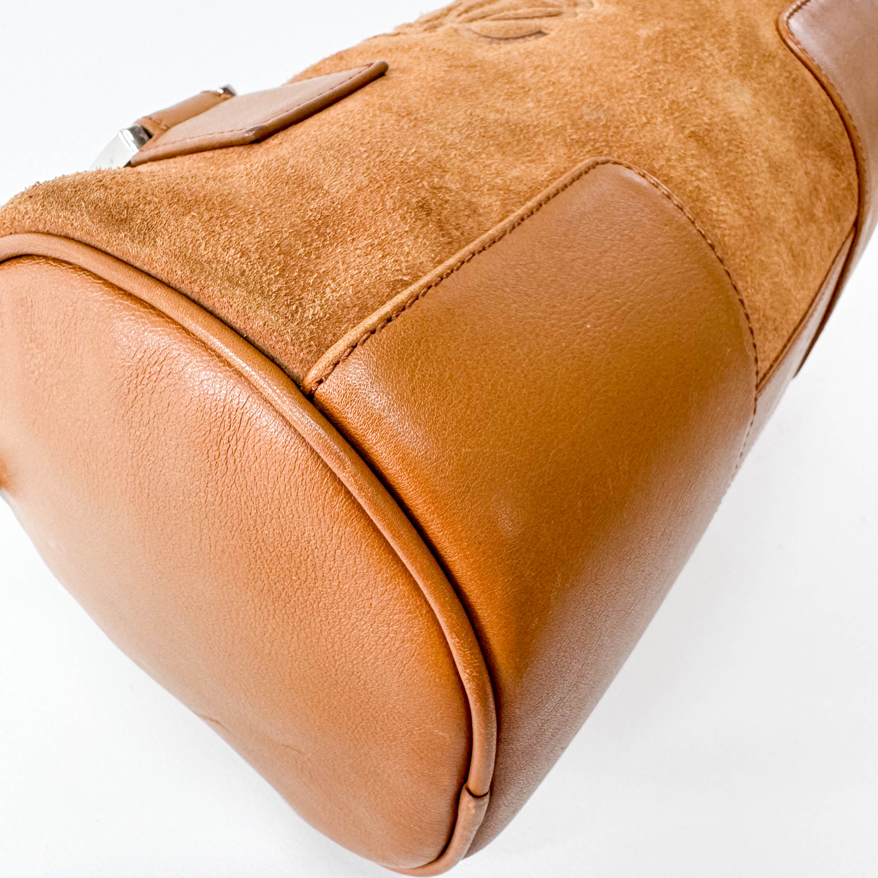 Anagram Brown Suede Boston Bag