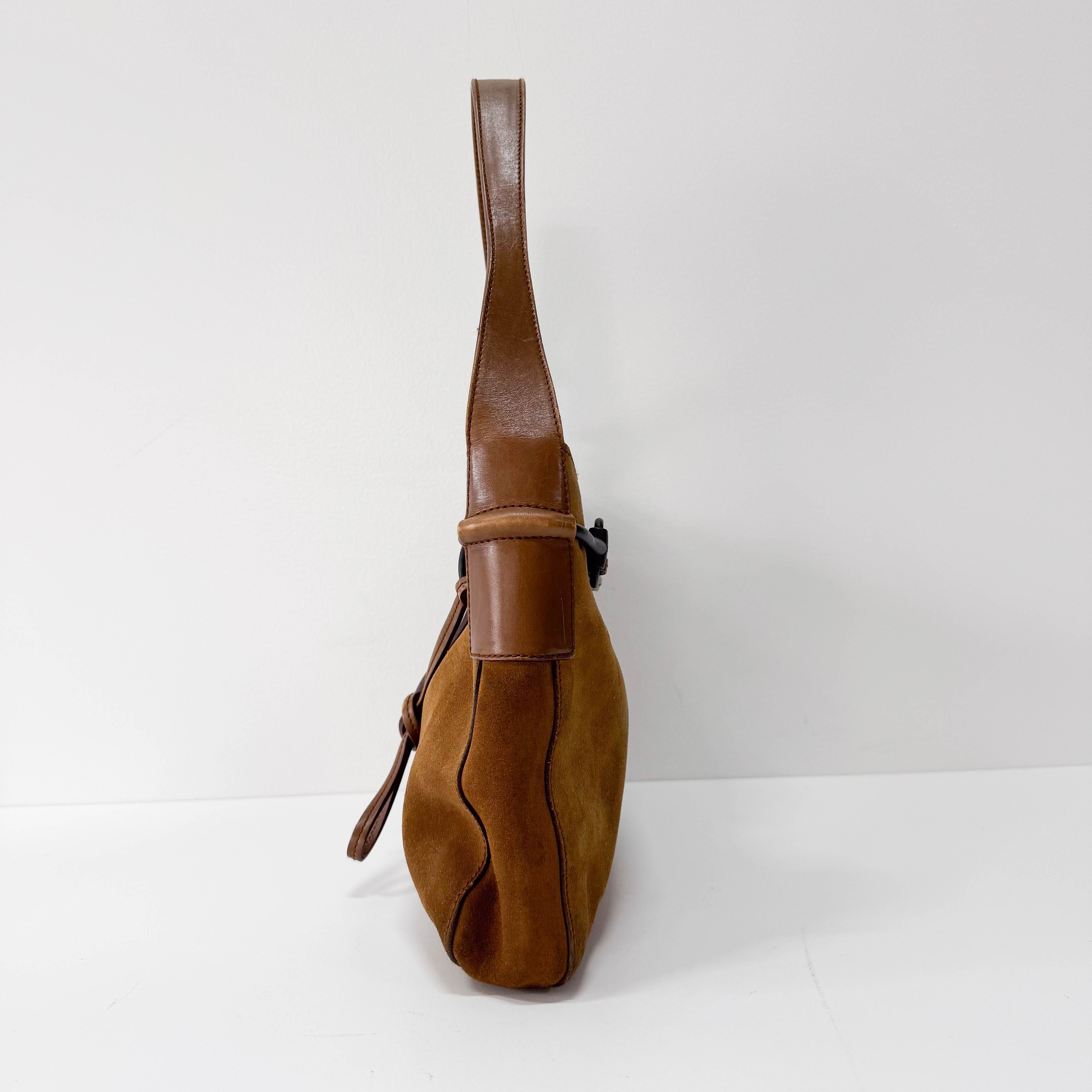 Horsebit Hobo Brown Suede Shoulder Bag