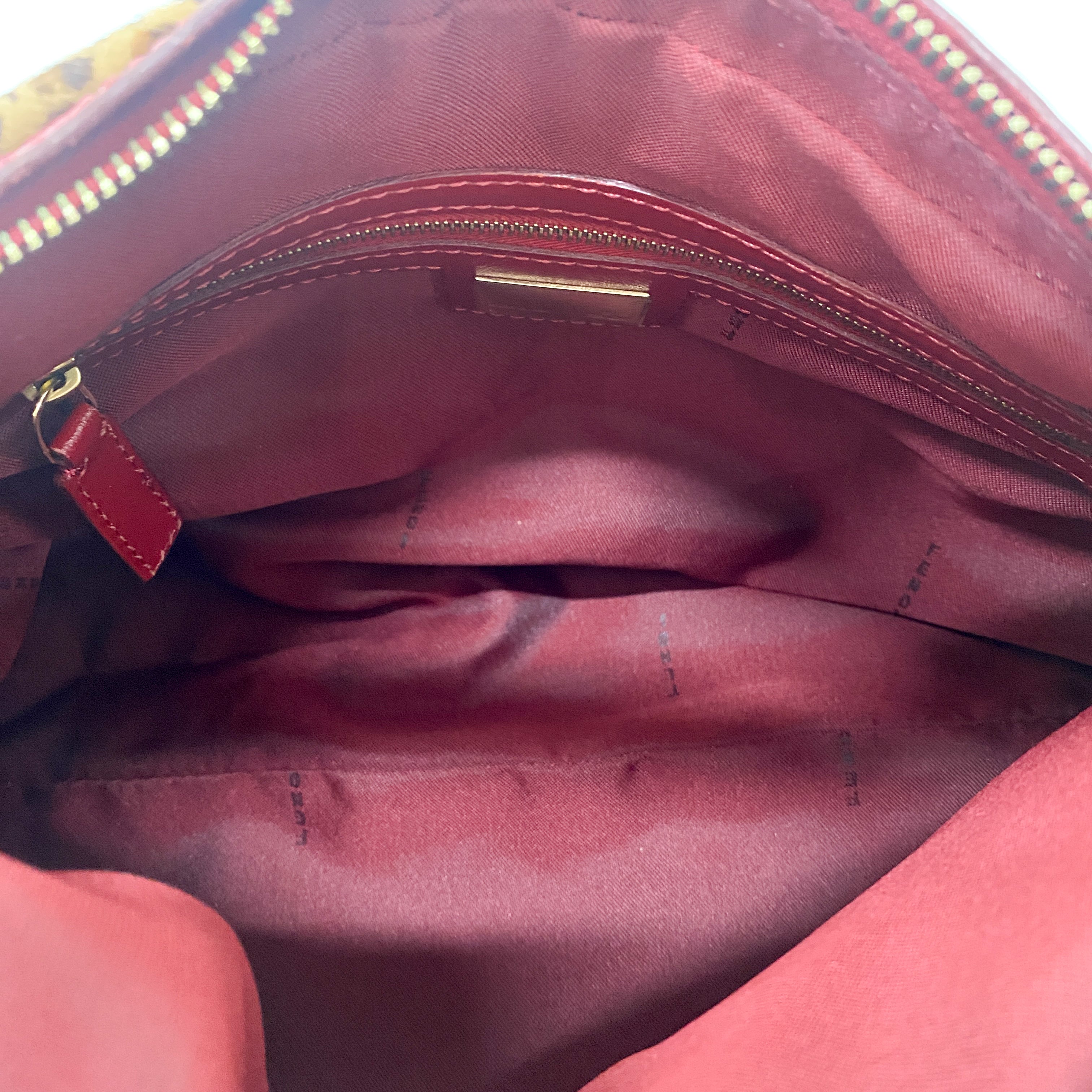 Brown Pony Hair & Red Leather Shoulder Bag