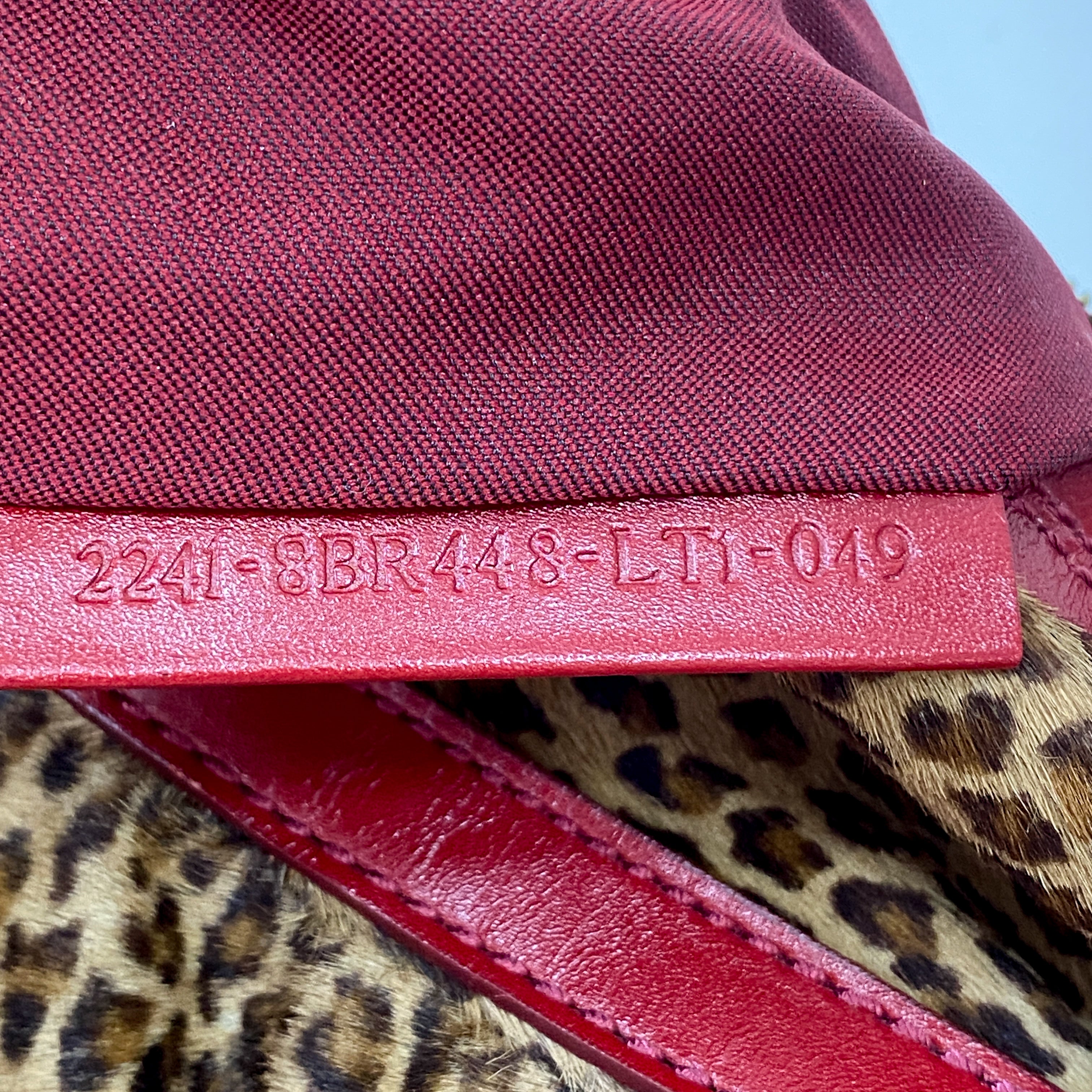 Brown Pony Hair & Red Leather Shoulder Bag