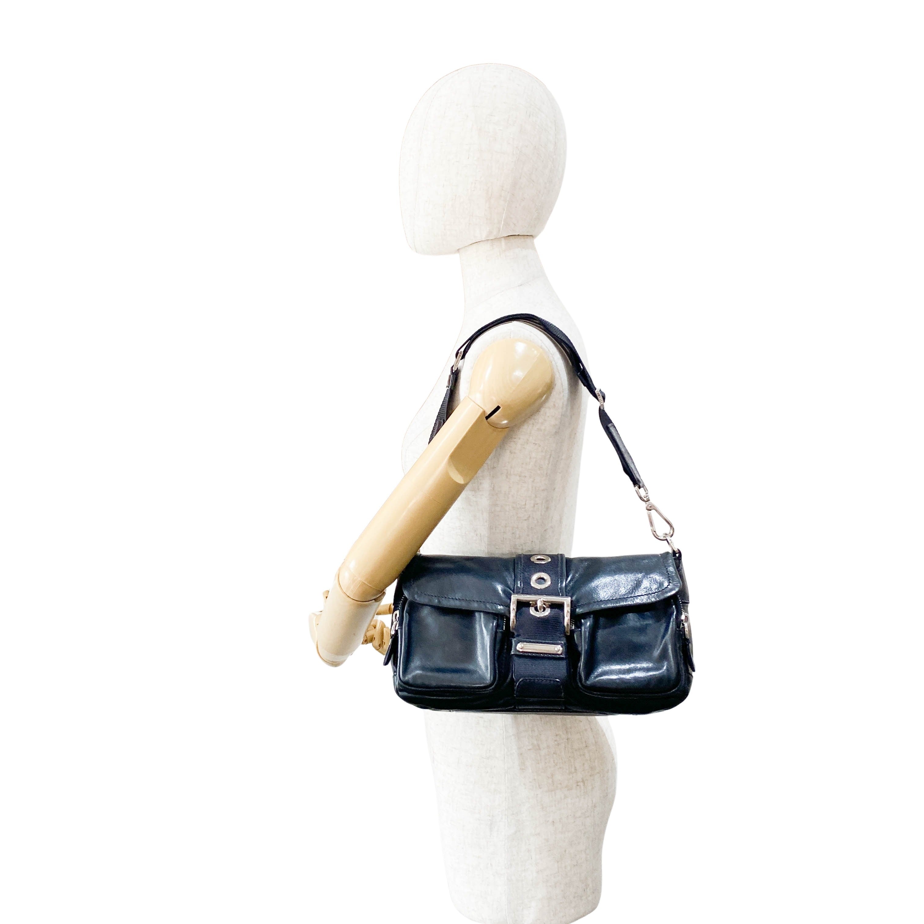 Moon Black Leather Shoulder Bag