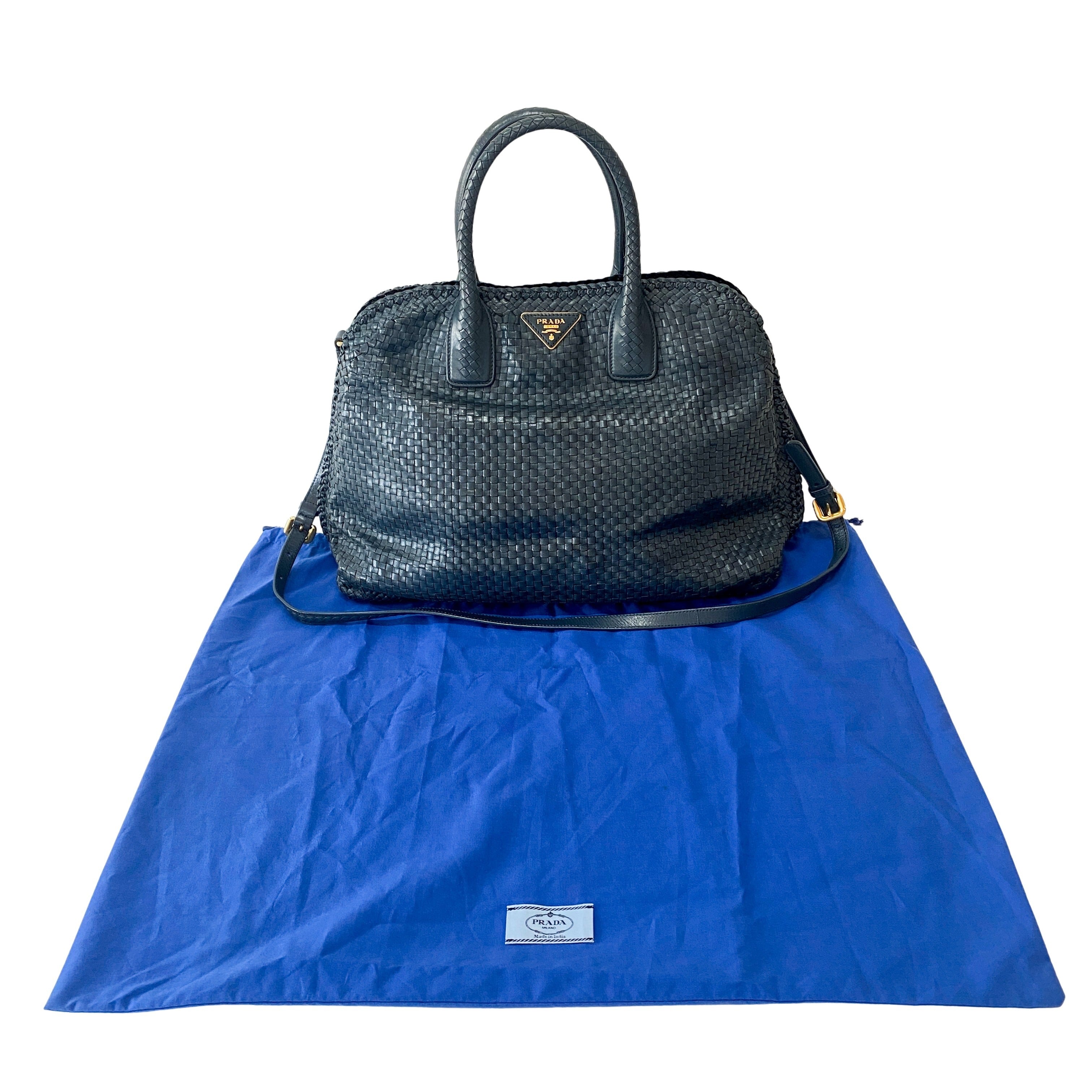 Grey Woven Leather Bag