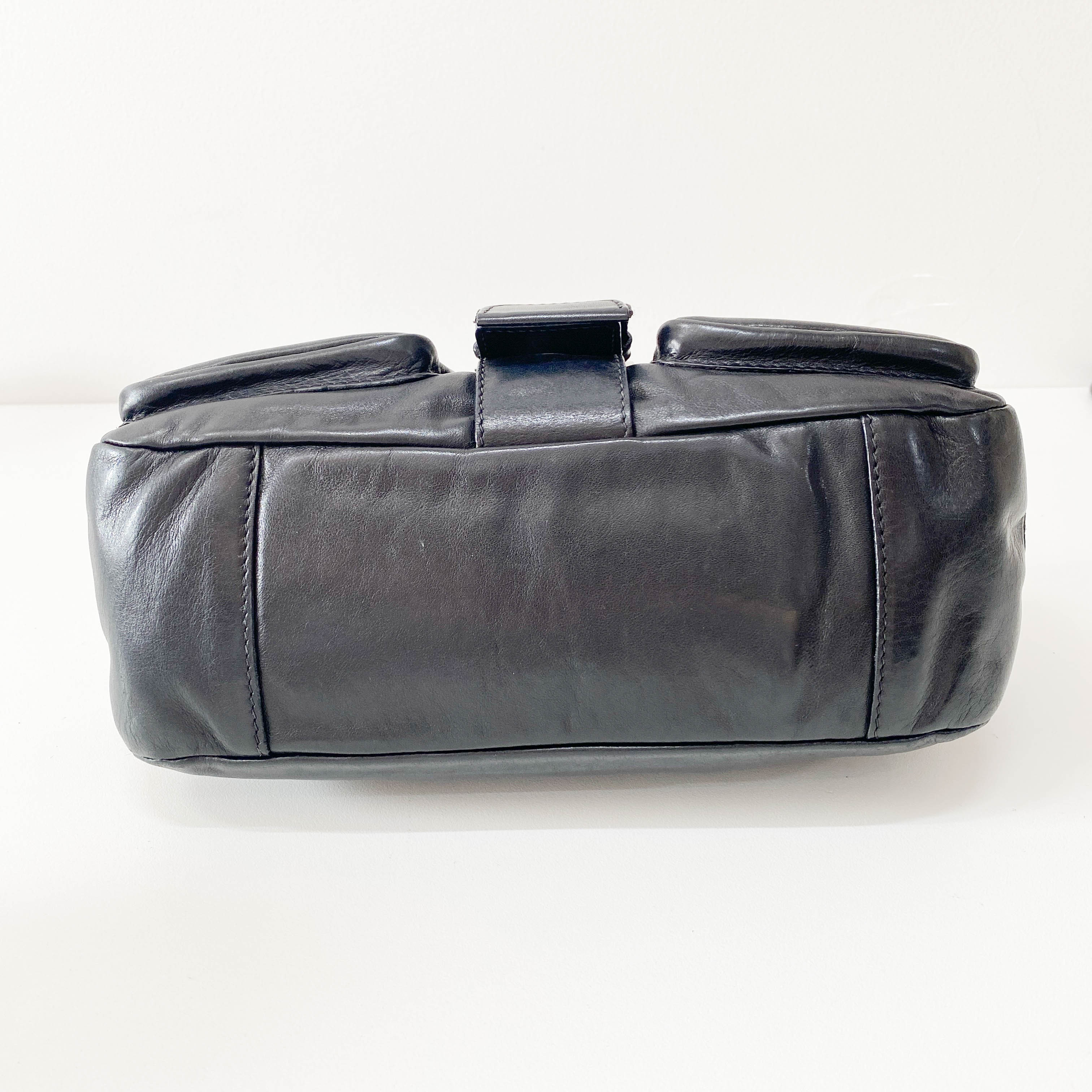 Moon Black Leather Shoulder Bag