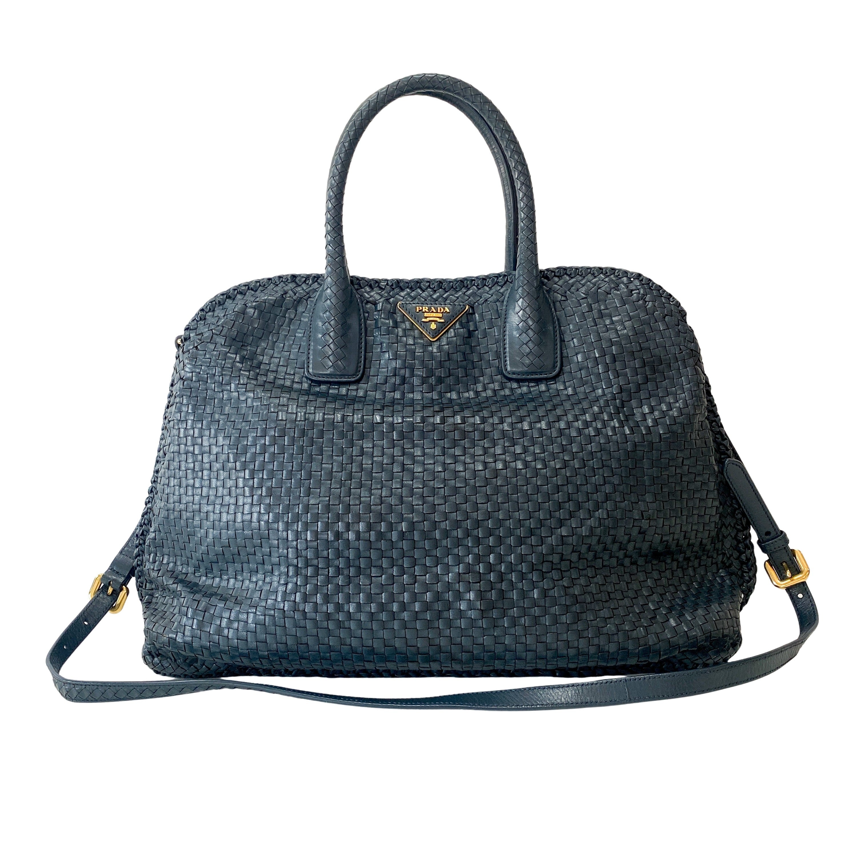 Grey Woven Leather Bag