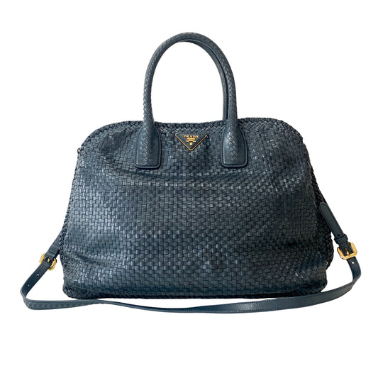 Grey Woven Leather Bag