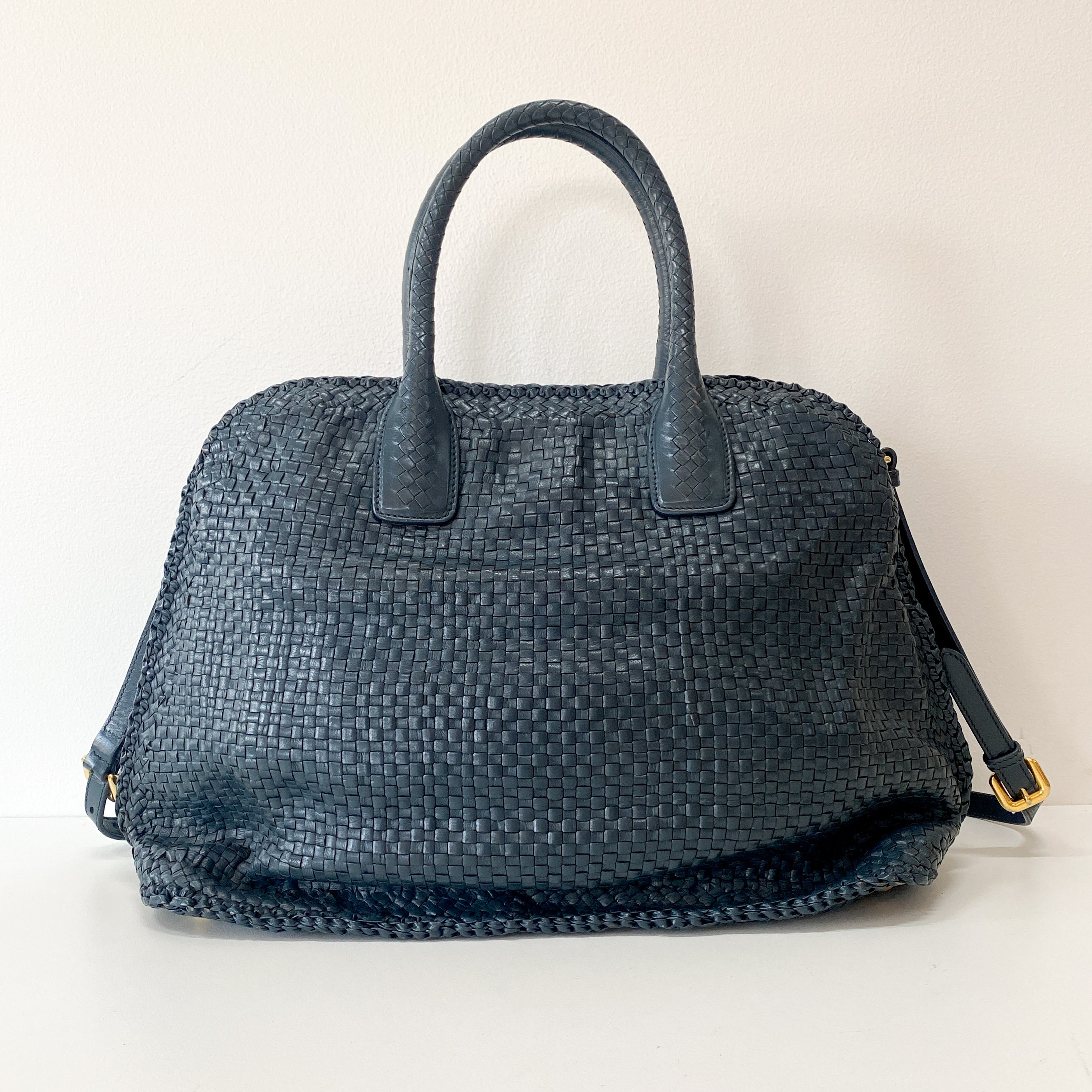 Grey Woven Leather Bag