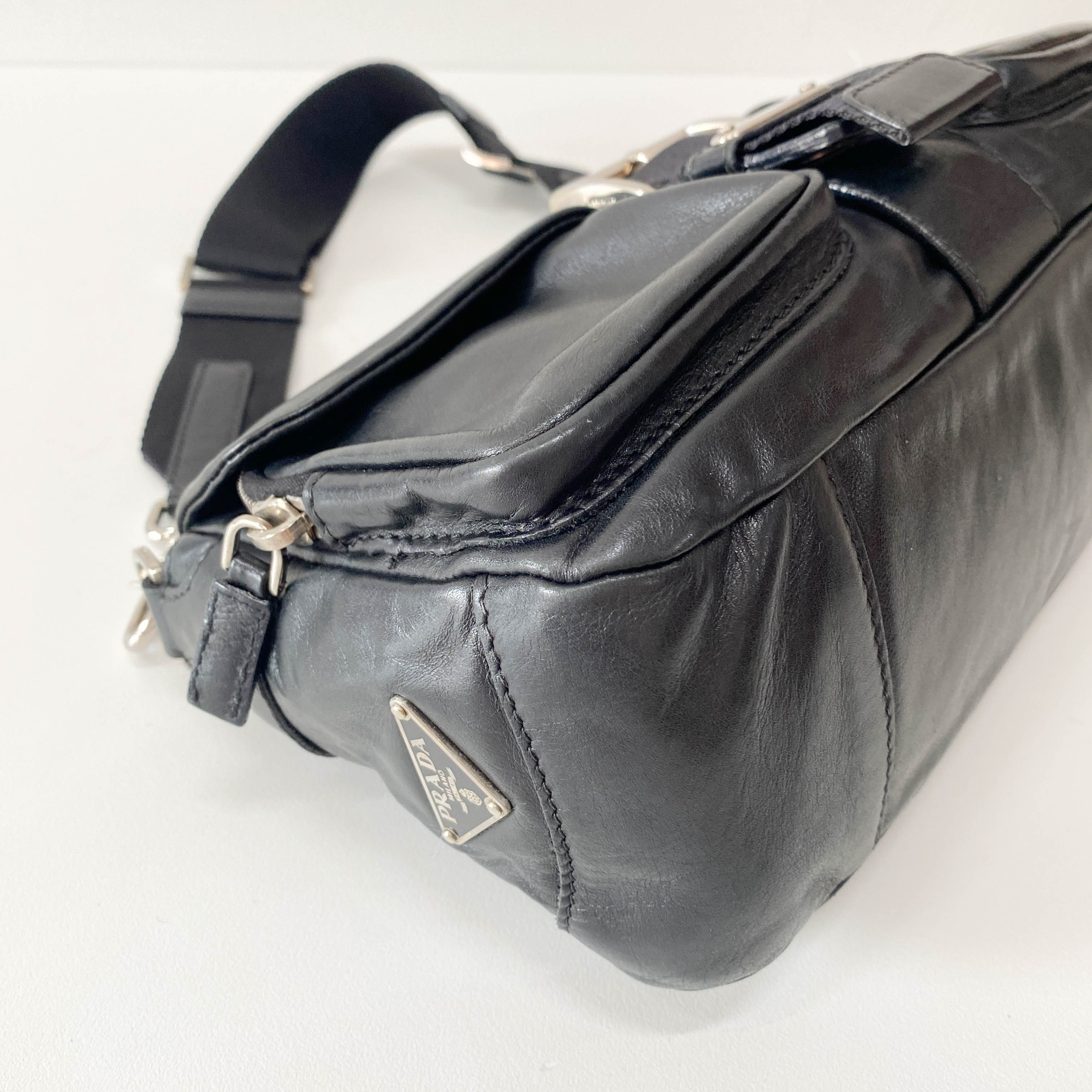 Moon Black Leather Shoulder Bag