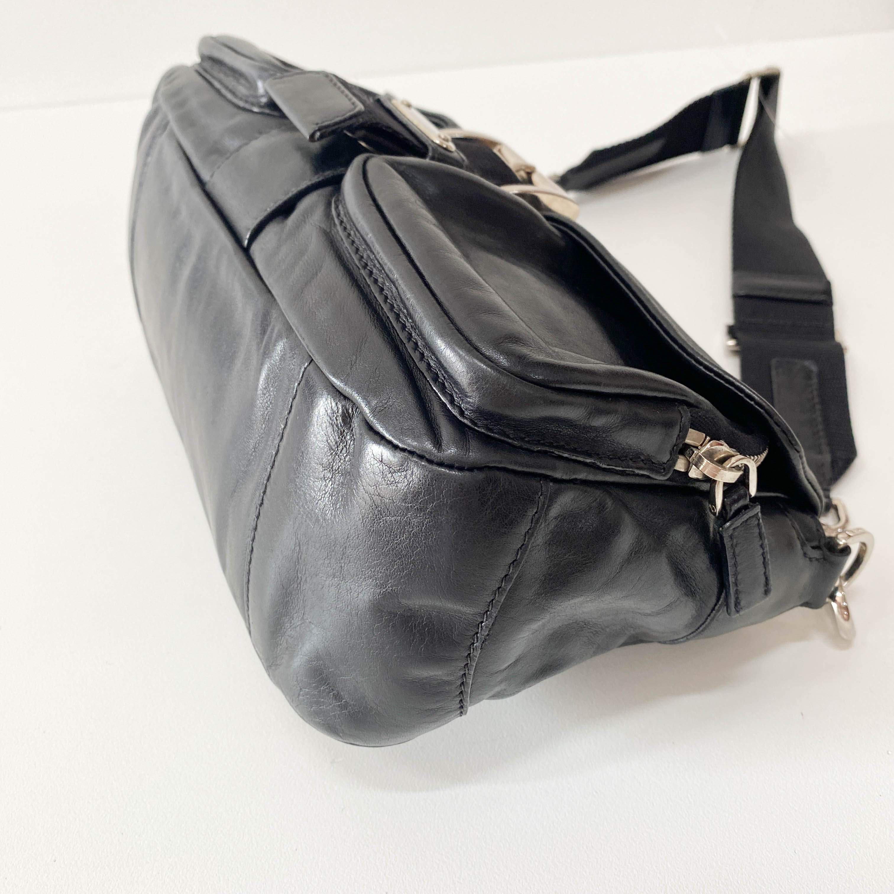 Moon Black Leather Shoulder Bag