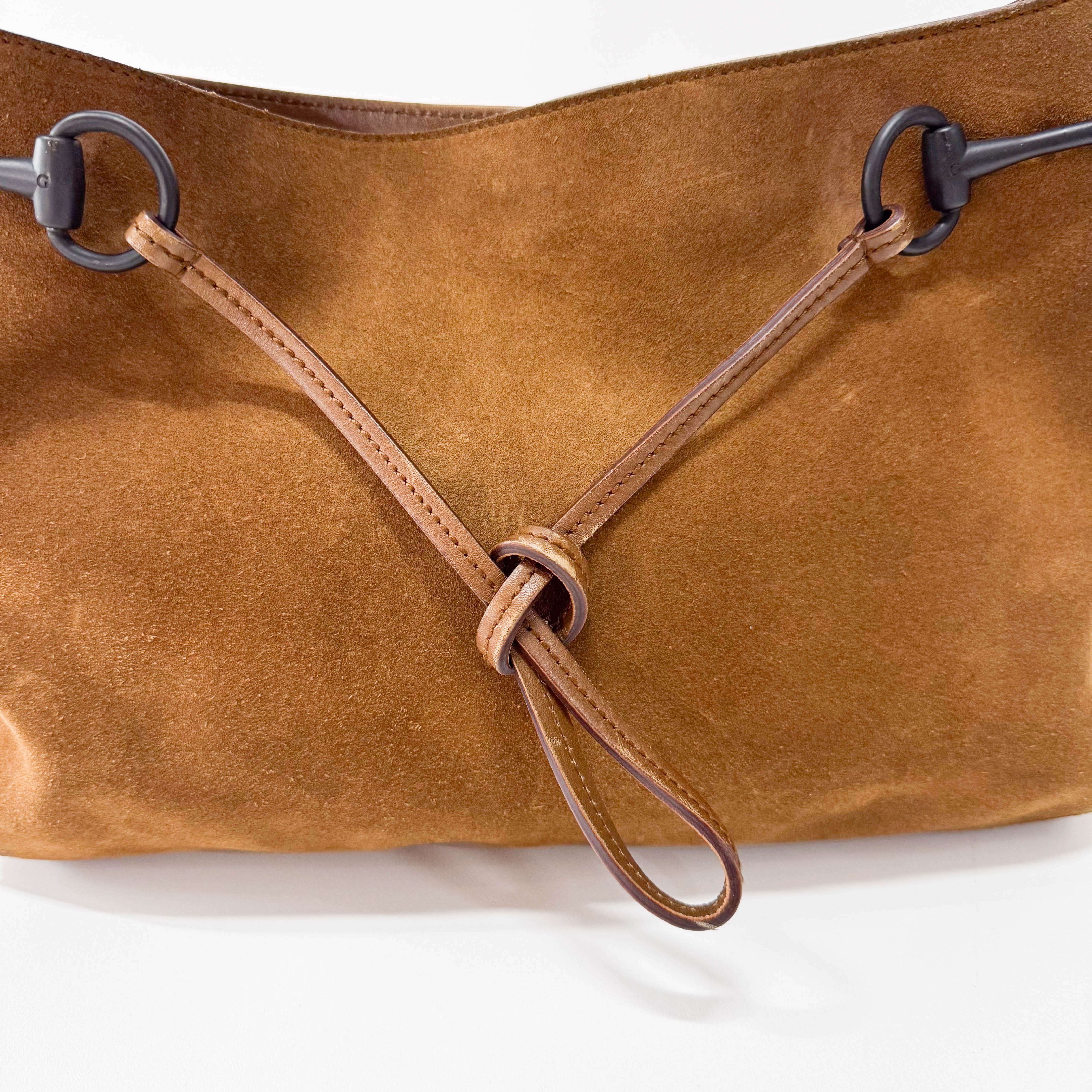 Horsebit Hobo Brown Suede Shoulder Bag